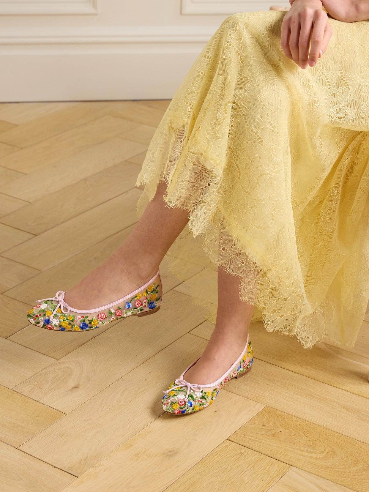 魅力的★MANOLO BLAHNIK Verdino embroidered mesh ballet flats Verdino embroidered mesh ballet flats in pink - Manolo