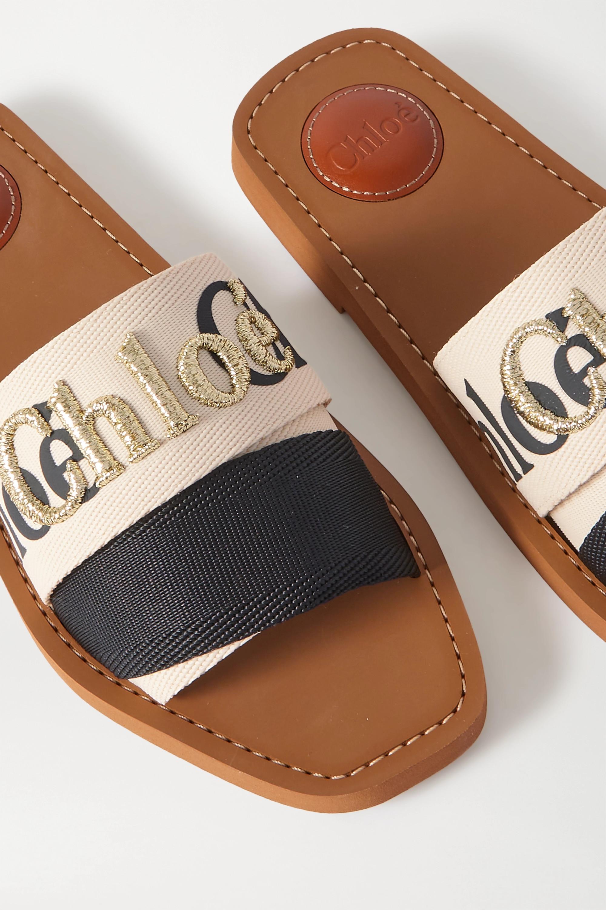 Chloé Woody Logo-embroidered Canvas Slides in Natural | Lyst