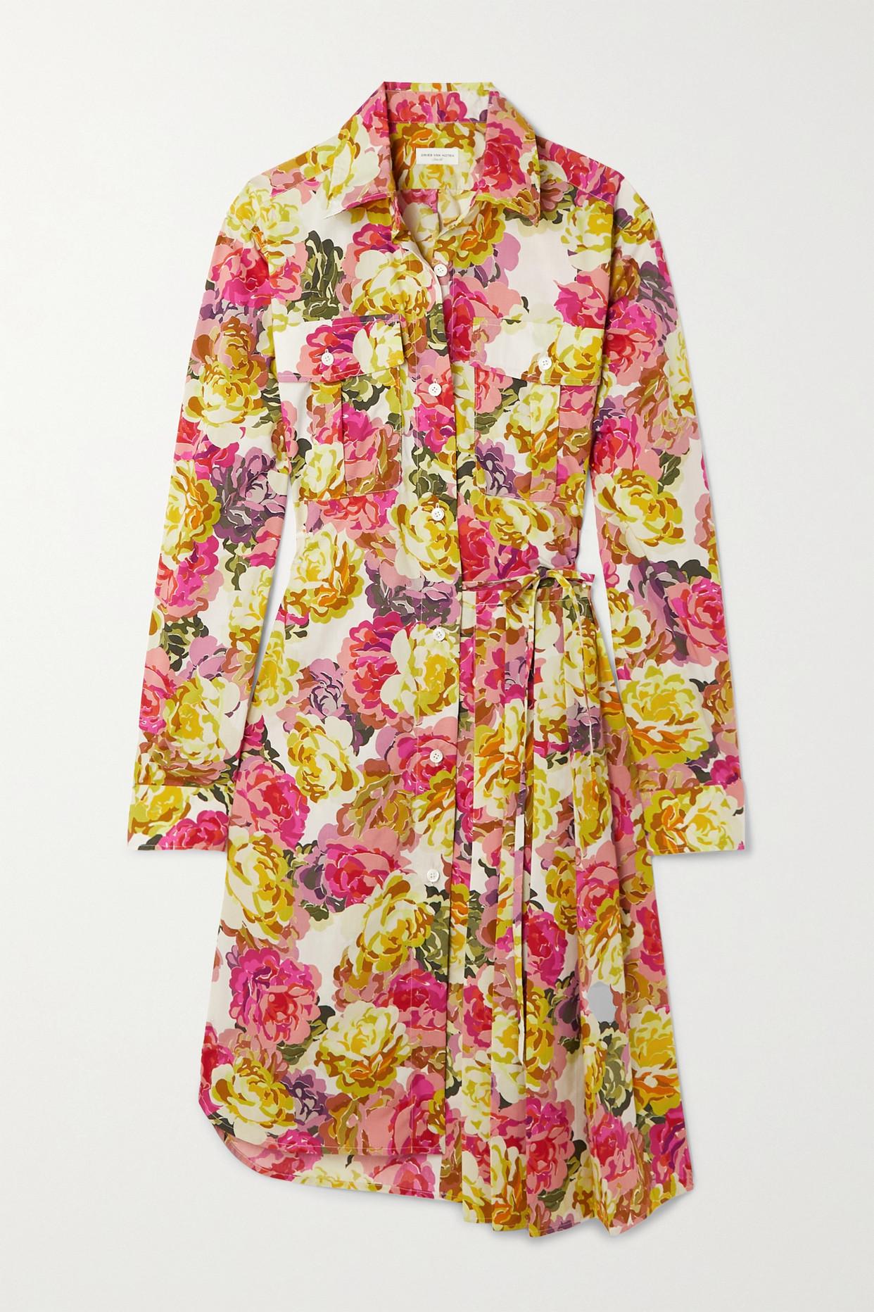 Dries Van Noten Pleated Belted Floral-print Cotton-poplin Wrap Dress | Lyst