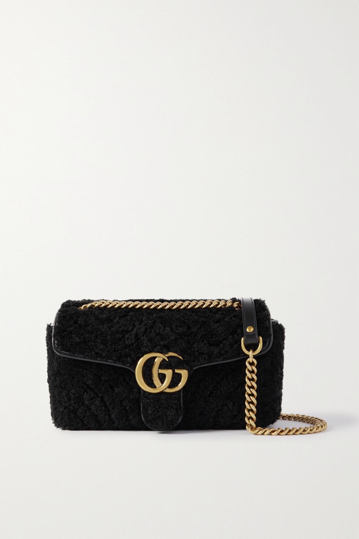 Gucci Gg Marmont 2.0 Leather-trimmed Matelassé Shearling Shoulder Bag in  Black | Lyst
