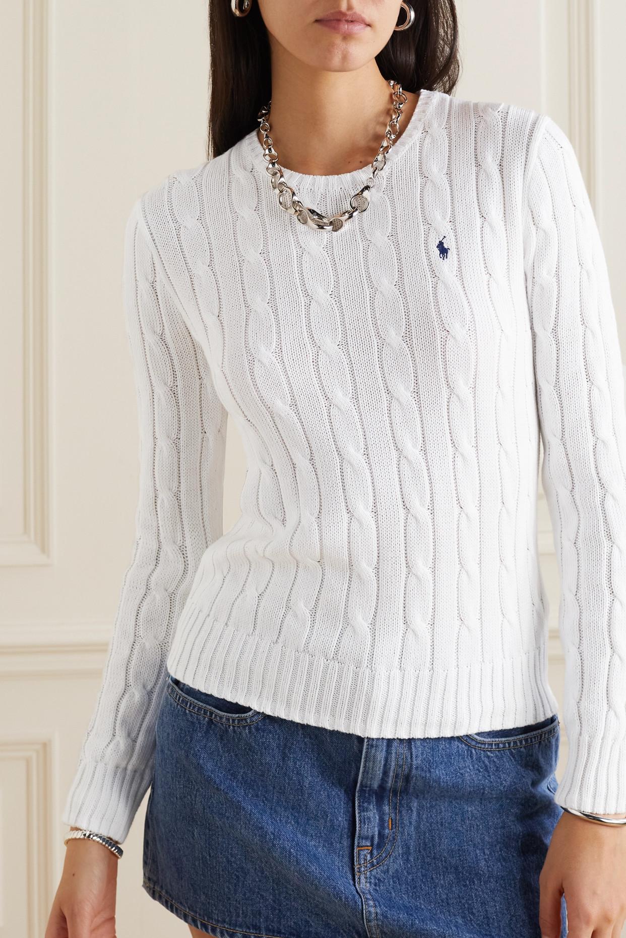 Polo Ralph Lauren Julianna Cable-knit Cotton Sweater in White | Lyst