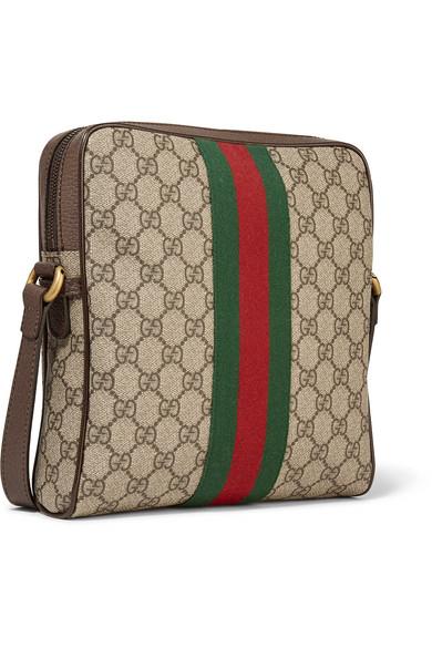 GUCCI GG Supreme mini textured leather-trimmed printed coated-canvas tote