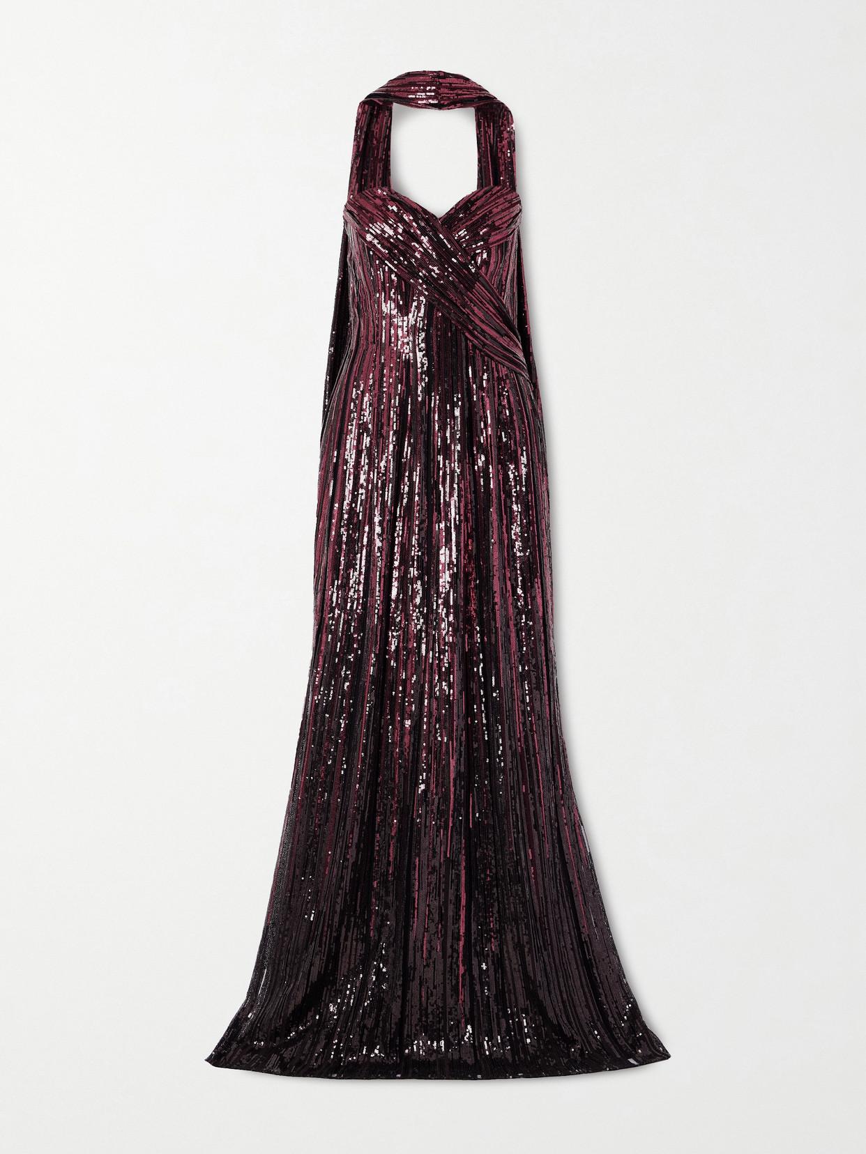 Elie Saab Strapless Scarf-Detailed Sequined Tulle Gown in Purple | Lyst