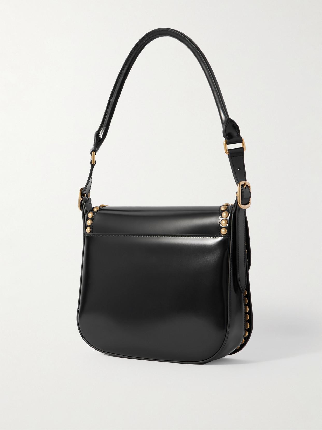 Bally Beckett Flat Medium Studded Glossed-Leather Shoulder Bag in