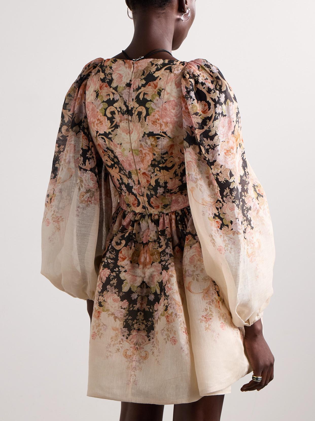 Zimmermann Illustration Pleated Floral-Print Linen And Silk-Blend 