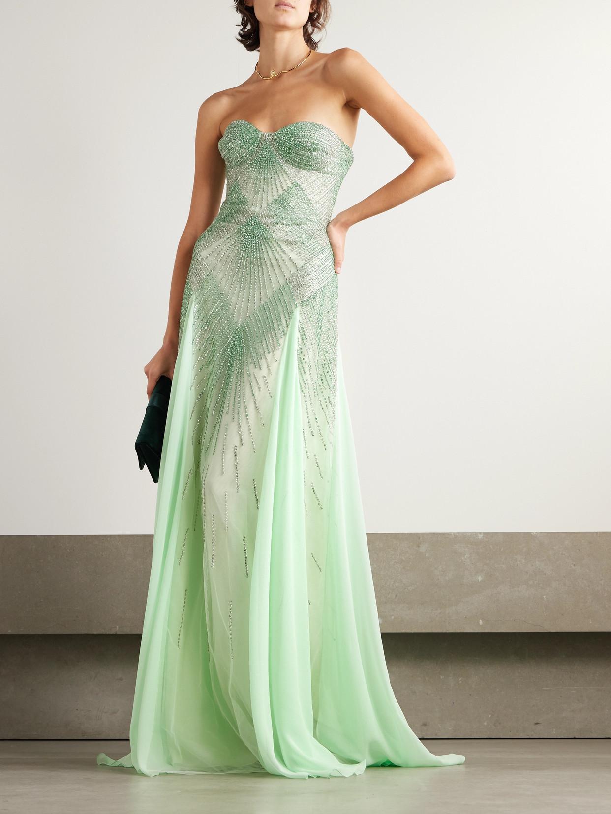 Georges Hobeika Strapless Embellished Tulle Gown in Green | Lyst