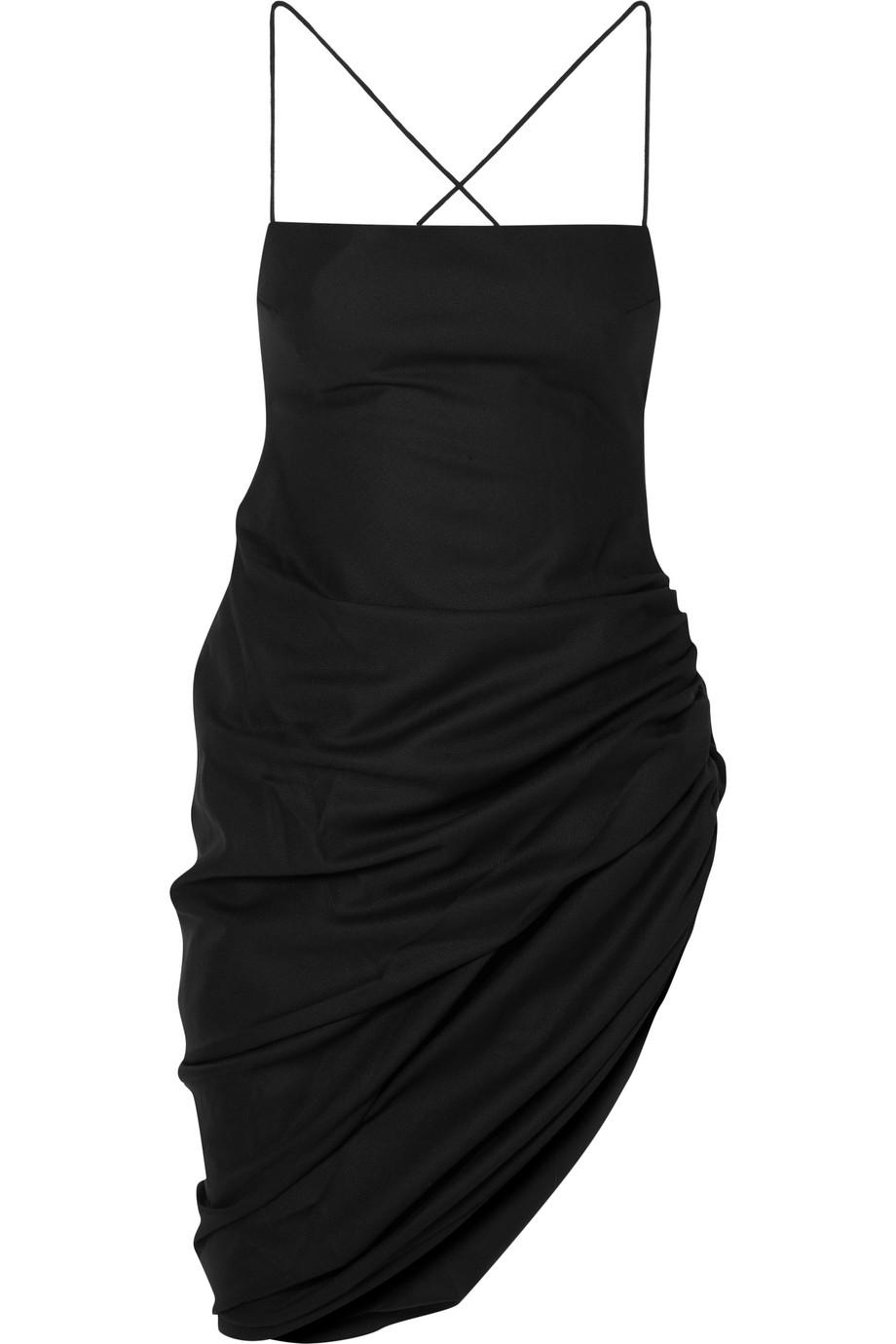 Jacquemus Saudade Asymmetric Ruched Wool-piqué Mini Dress in Black | Lyst