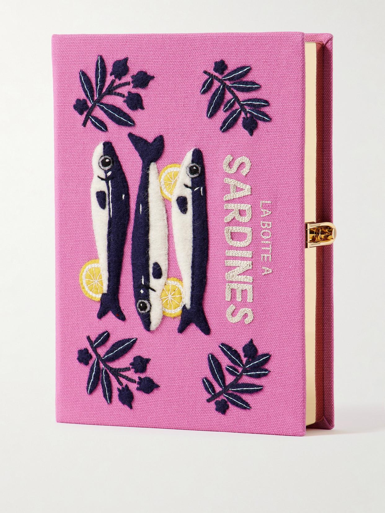 Olympia Le-Tan Sardines Embroidered Appliquéd Canvas Clutch in