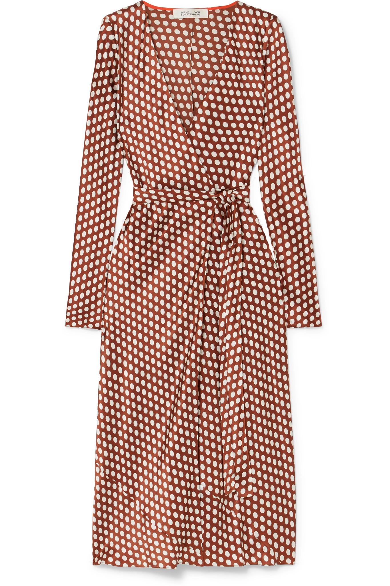 Diane von Furstenberg Tilly Polka-dot Silk-satin Wrap Dress in Brown - Lyst