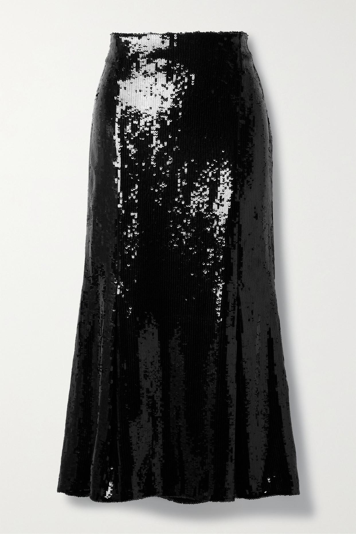 Khaite Levine Sequined Tulle Midi Skirt in Black | Lyst