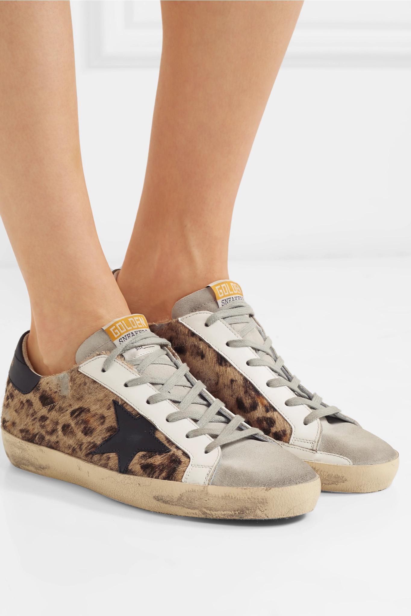 Golden Goose Deluxe Brand Superstar Distressed Leopard-print Calf Hair, Leather And Suede 