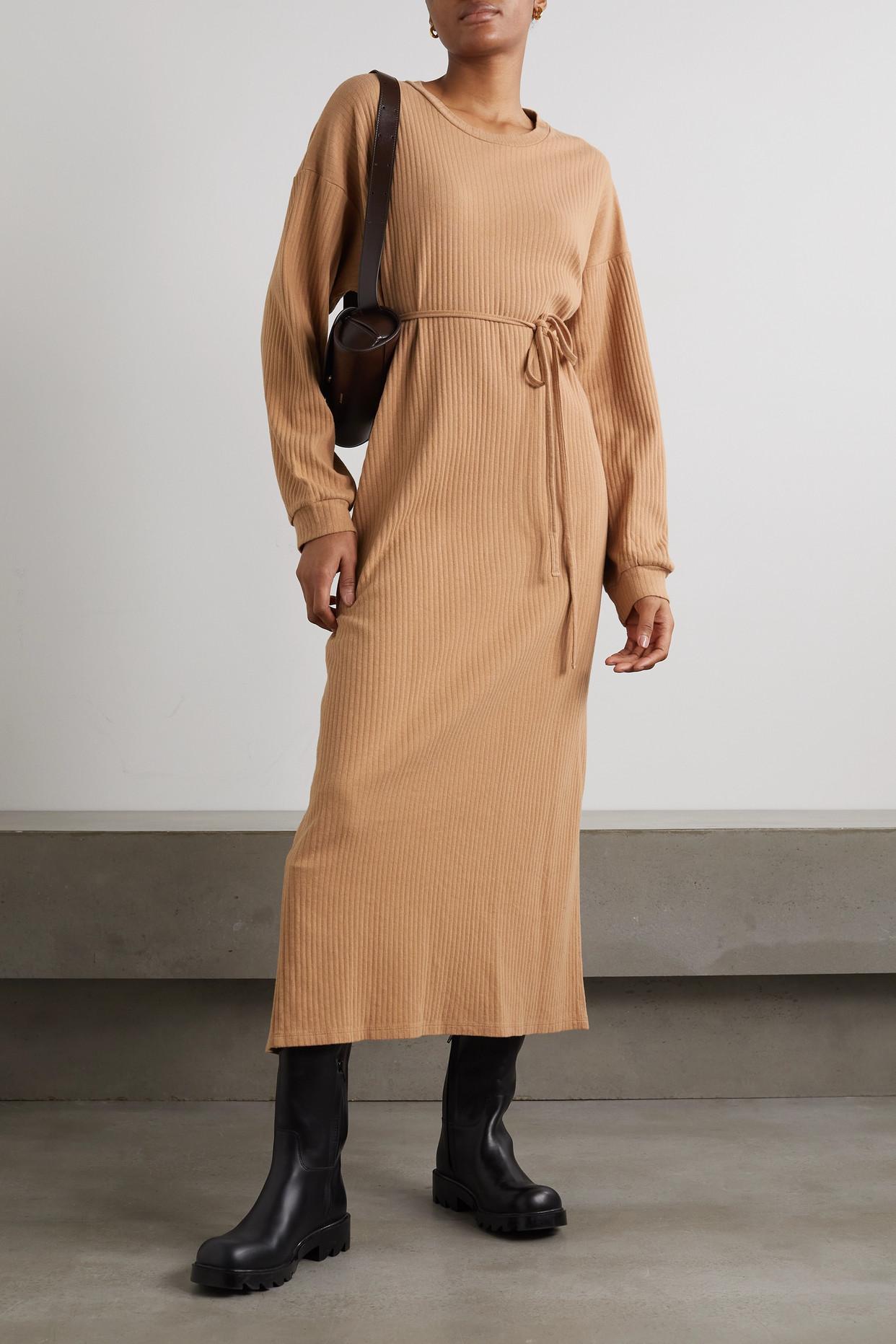 Baserange + Net Sustain Shaw Ribbed Cotton Wrap Midi Dress in