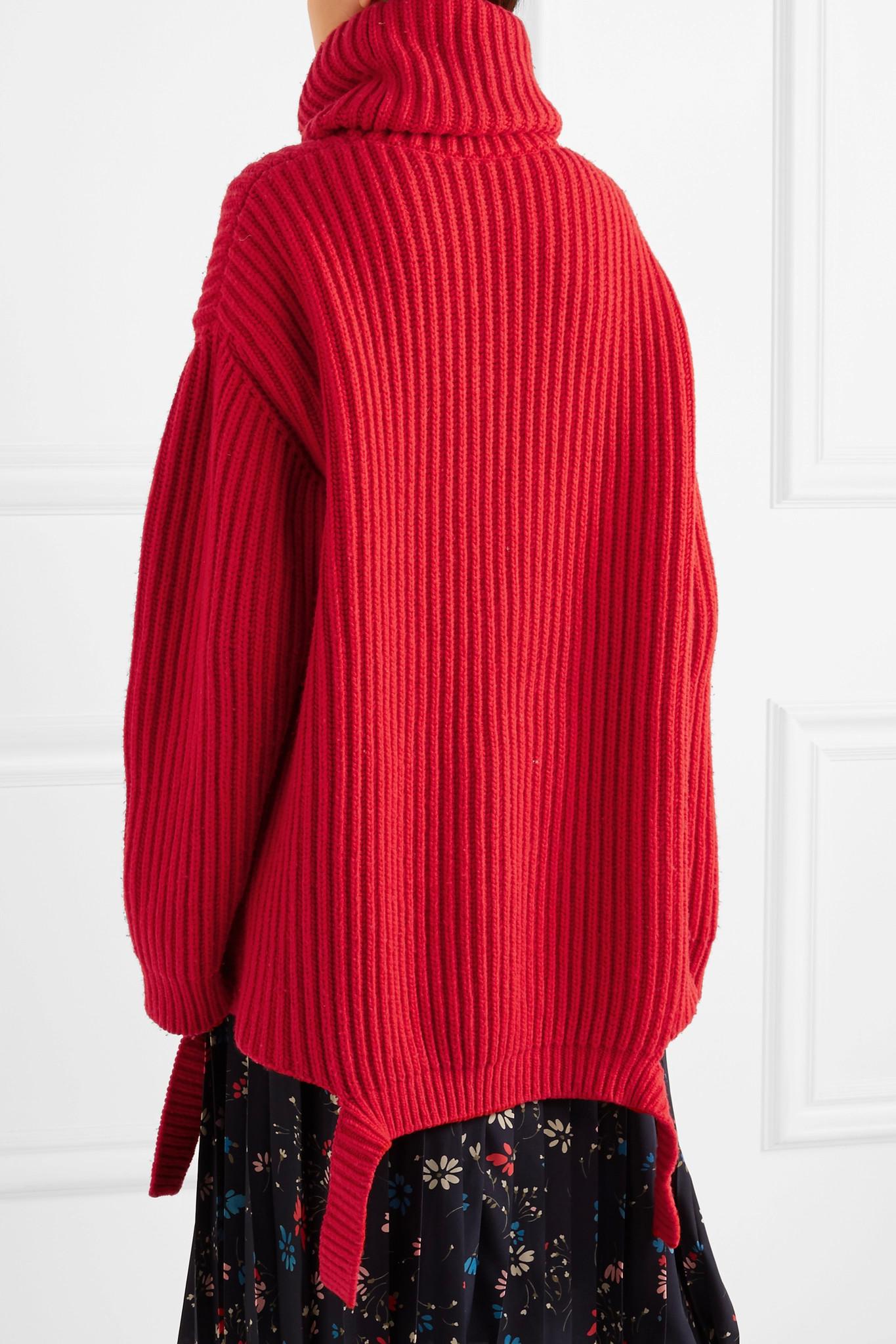 Balenciaga Oversized Ribbed Wool Turtleneck Sweater in Red | Lyst