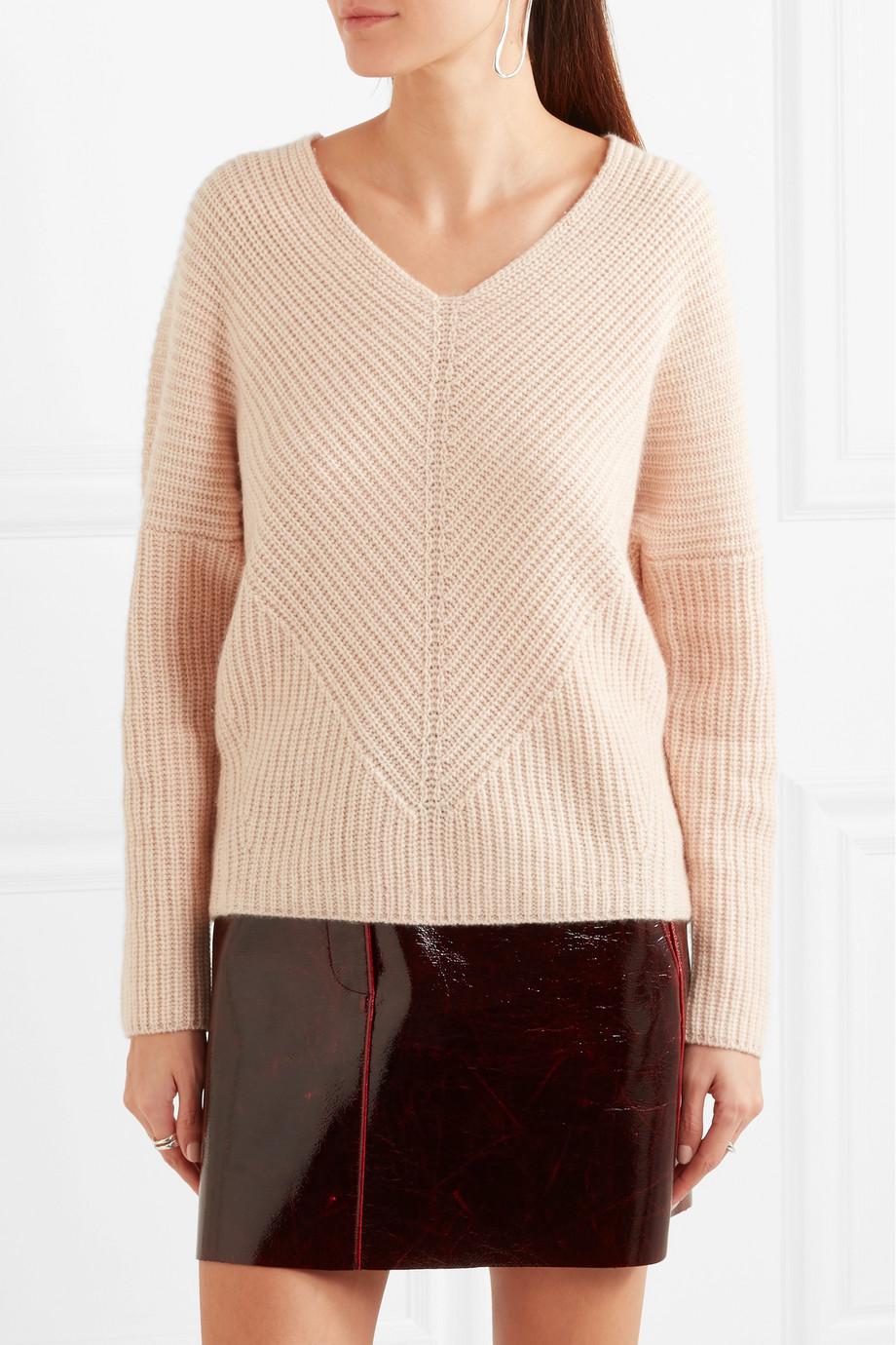 Maje Ribbed Cashmere Sweater in Natural - Lyst
