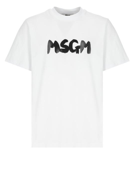 MSGM｜SHORT-SLEEVED ROUND NECK T-SHIRTS (3640MM128 24700 MSGM Logo Round Neck Cotton T-Shirt Black/White – voilà.id