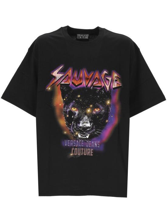 ★人気★【VERSACE】★SHORT-SLEEVED ROUND NECK T-SHIRTS★ 40 NEW $725 VERSACE Black LOGO RAINBOW MEDUSA CRYSTAL Fitted