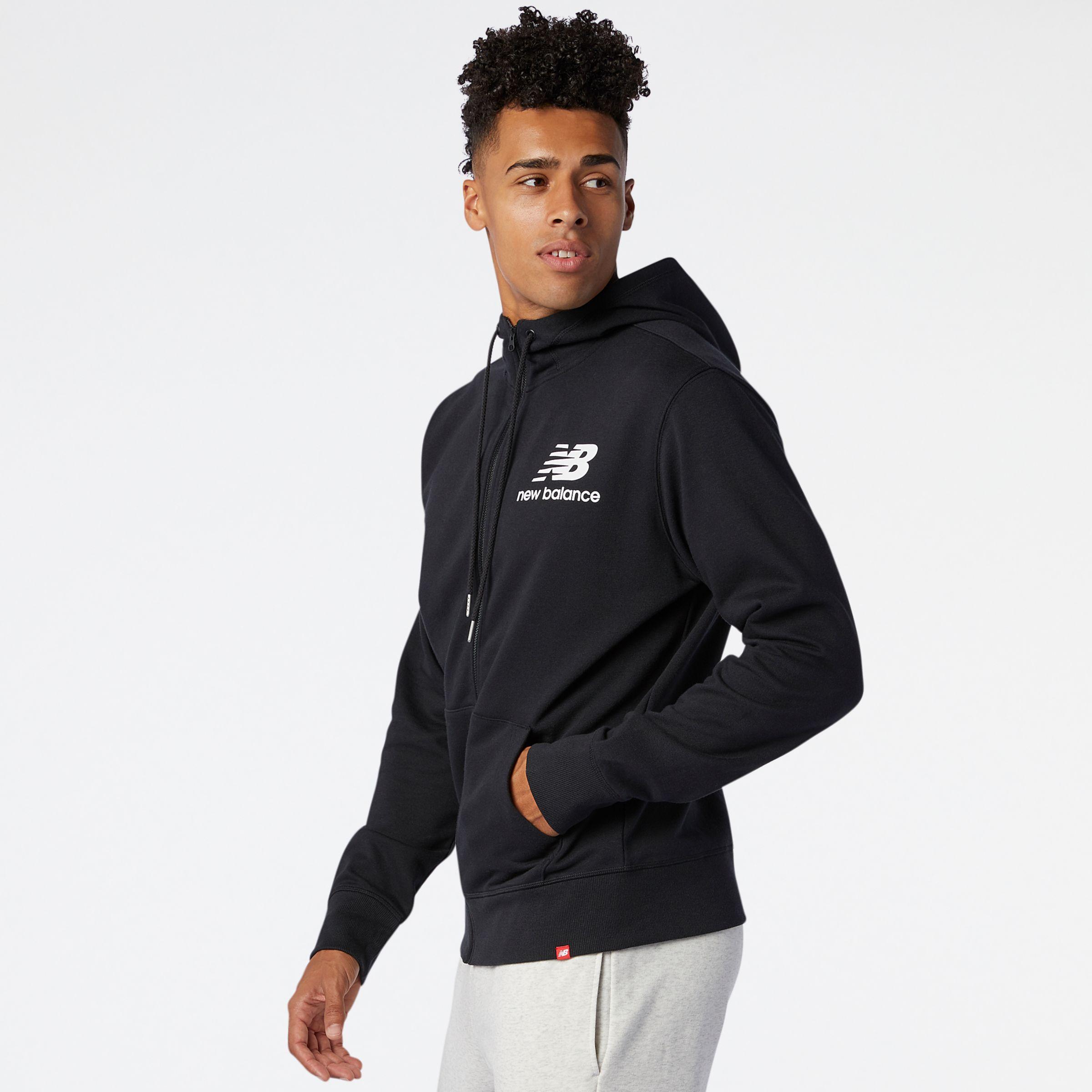 New Balance Nb Essentials Stacked Logo Full Zip Hoodie in Black for Men |  Lyst