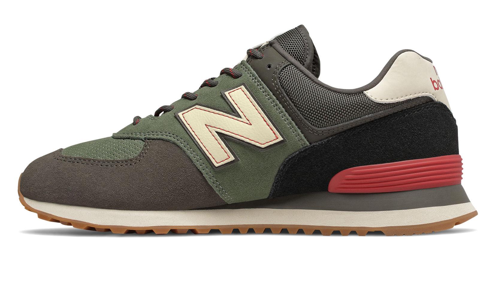 new balance 574 camo green with team red