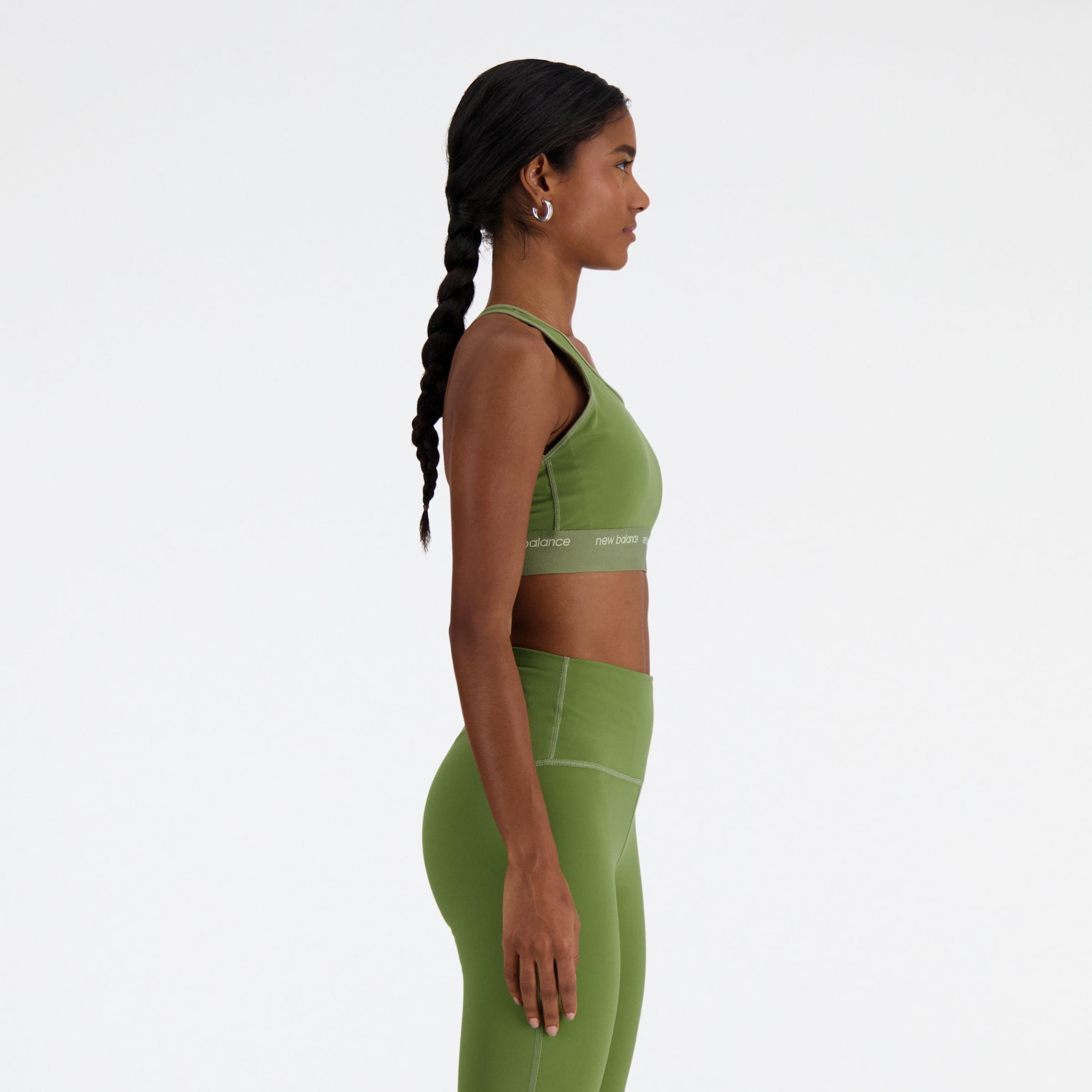 New Balance Nb Sleek Medium Support Sports Bra In Green Poly Knit