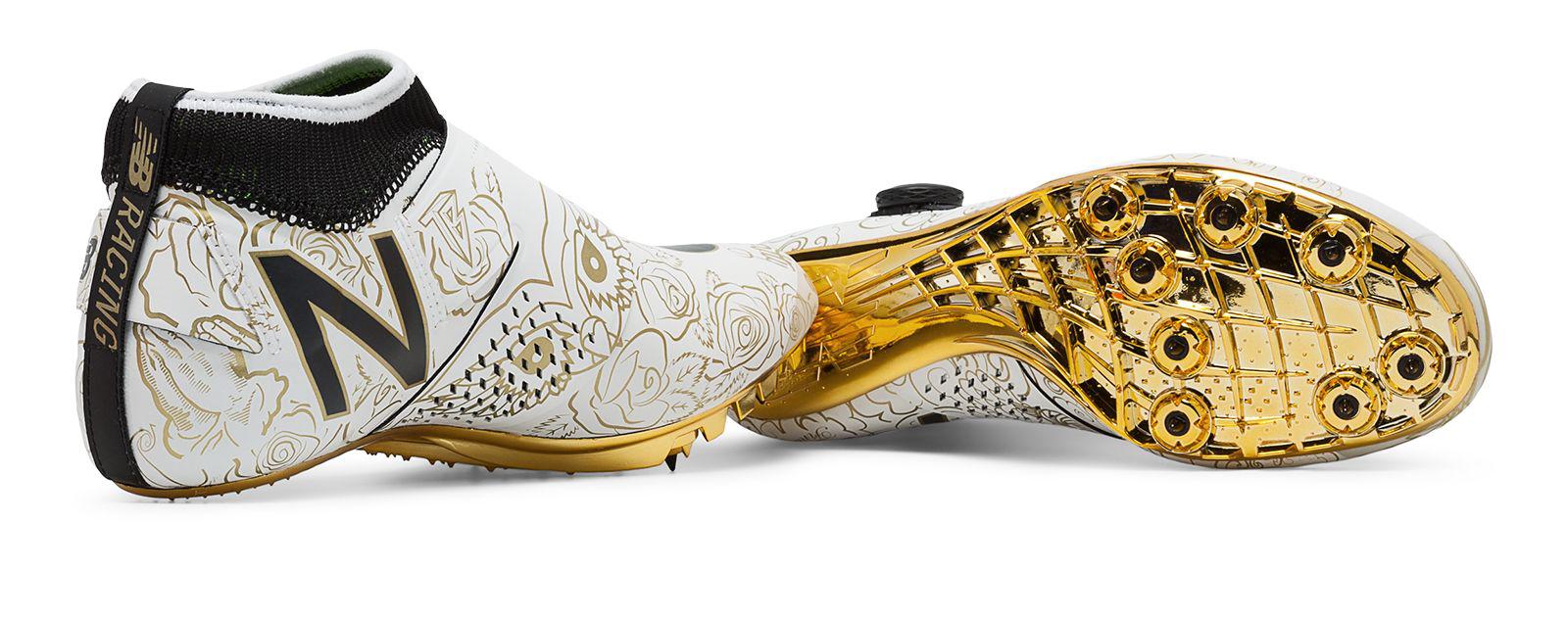 new balance track spikes white and gold 
