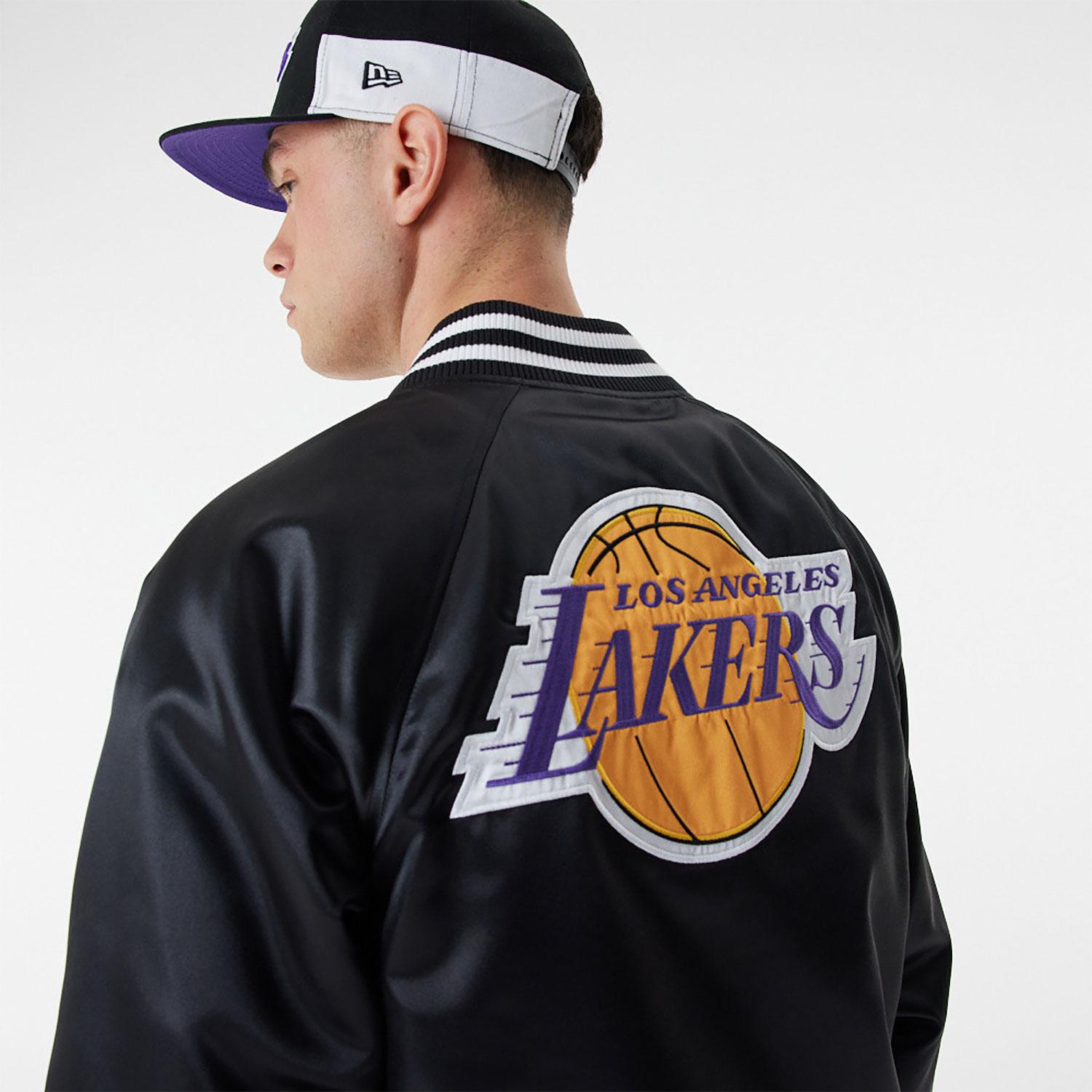 Black New Era NBA LA Lakers Satin Bomber Jacket