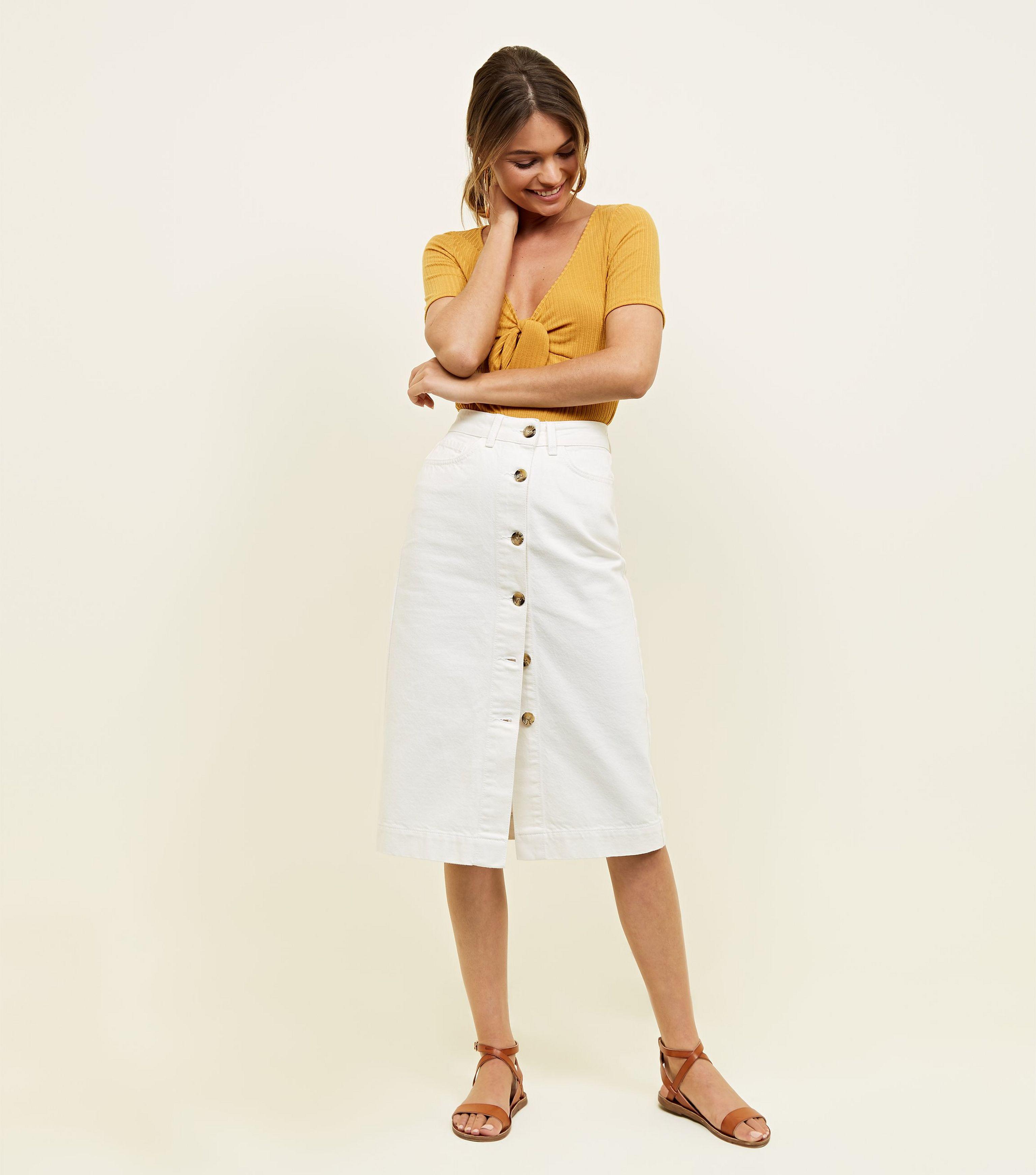 white midi jean skirt