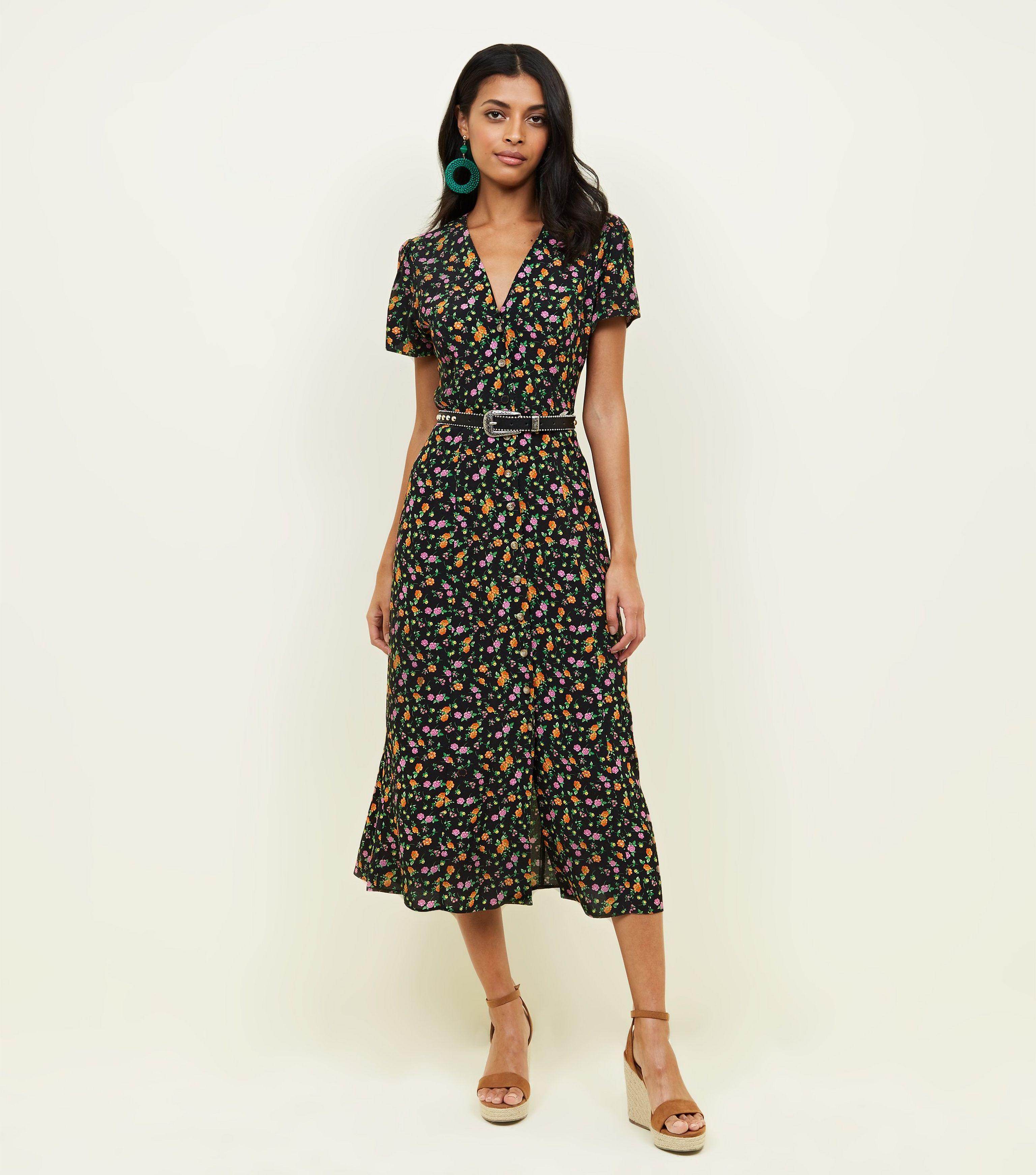 button through midi tea dress