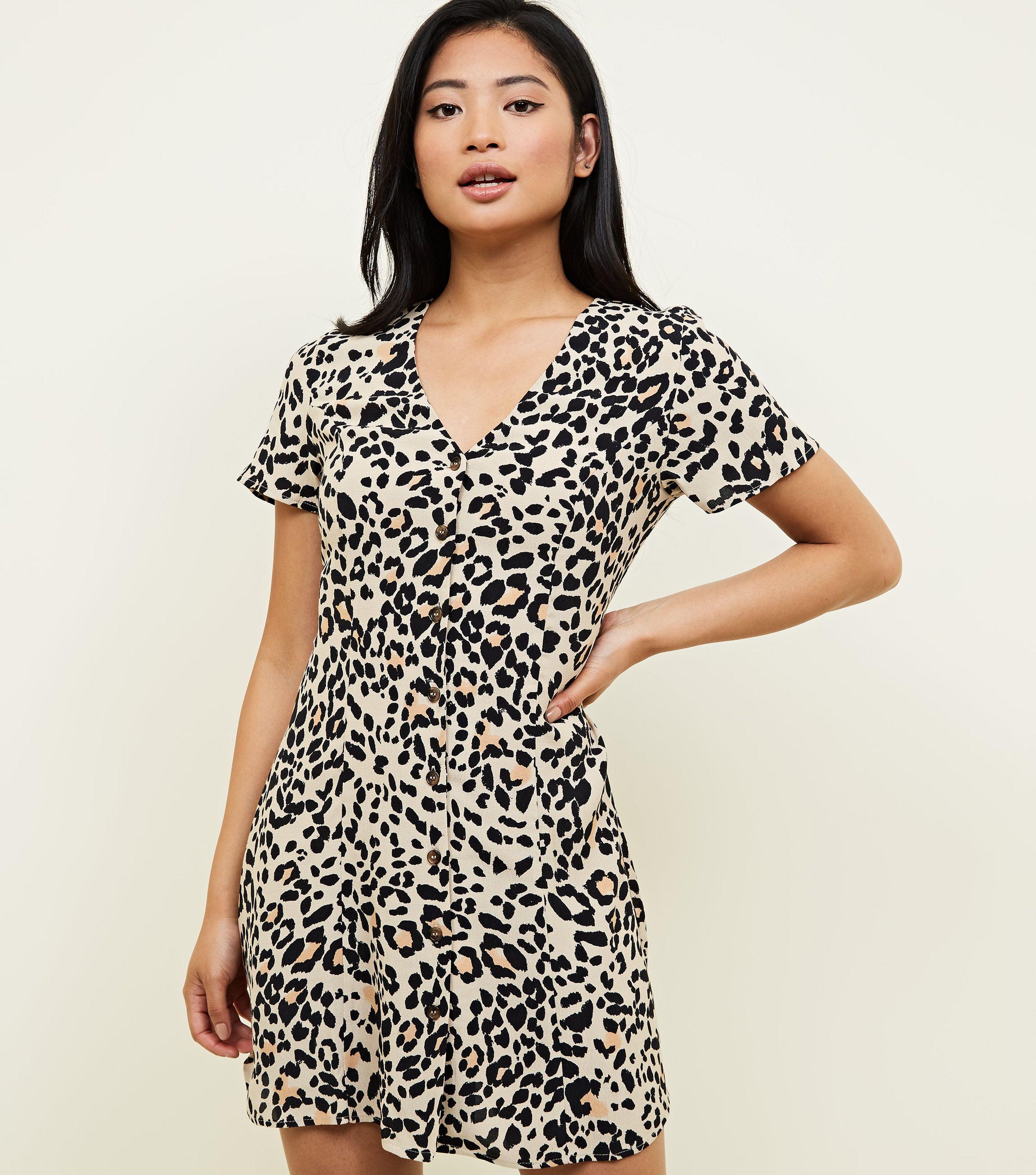 new look leopard print tea dress