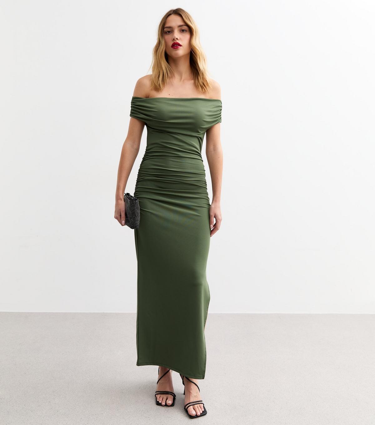 New Look Bardot Off Shoulder Midi Dress in Green | Lyst UK