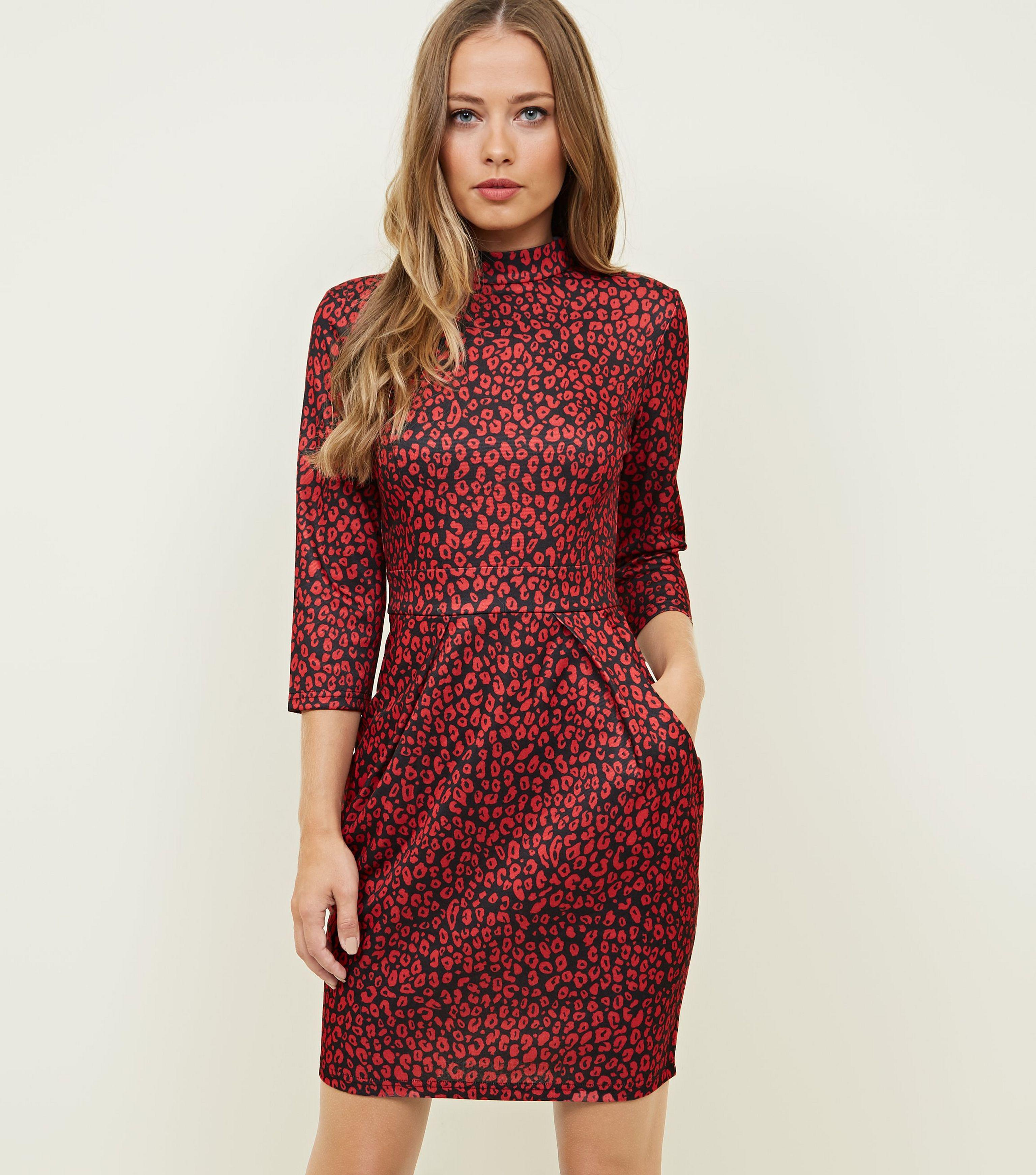 blue vanilla red leopard print dress