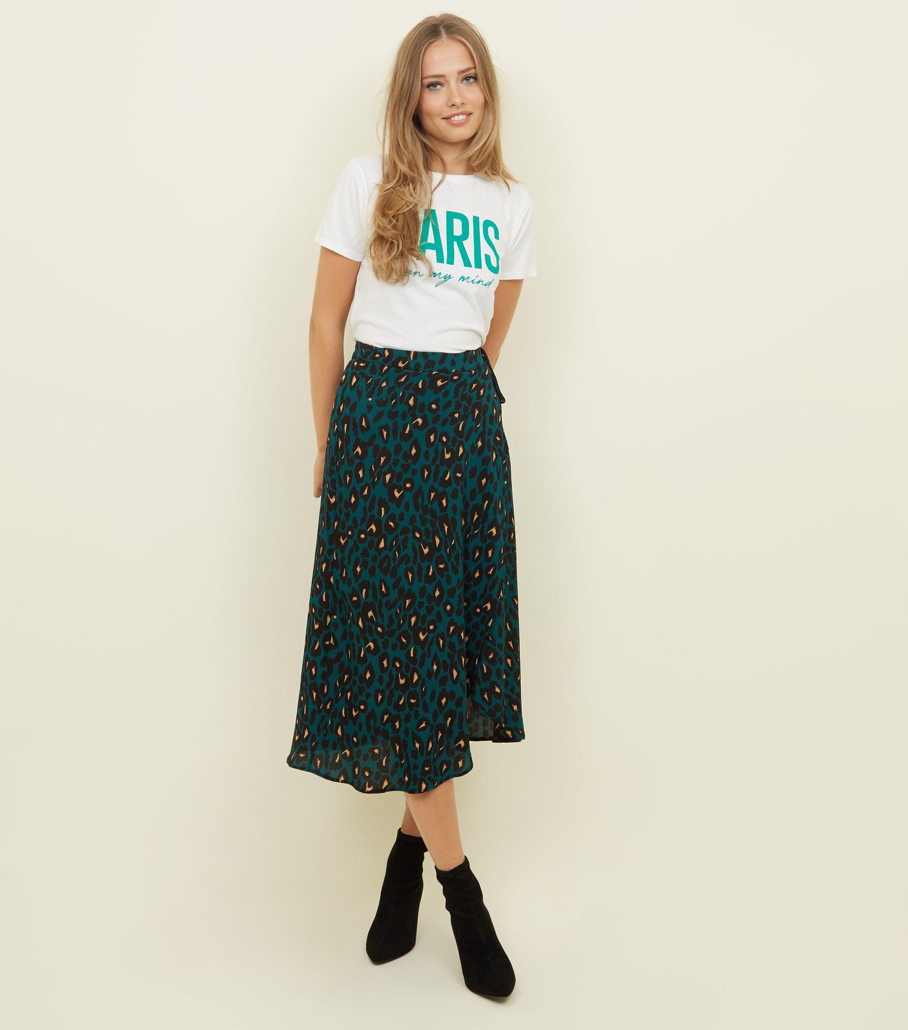 green leopard midi skirt