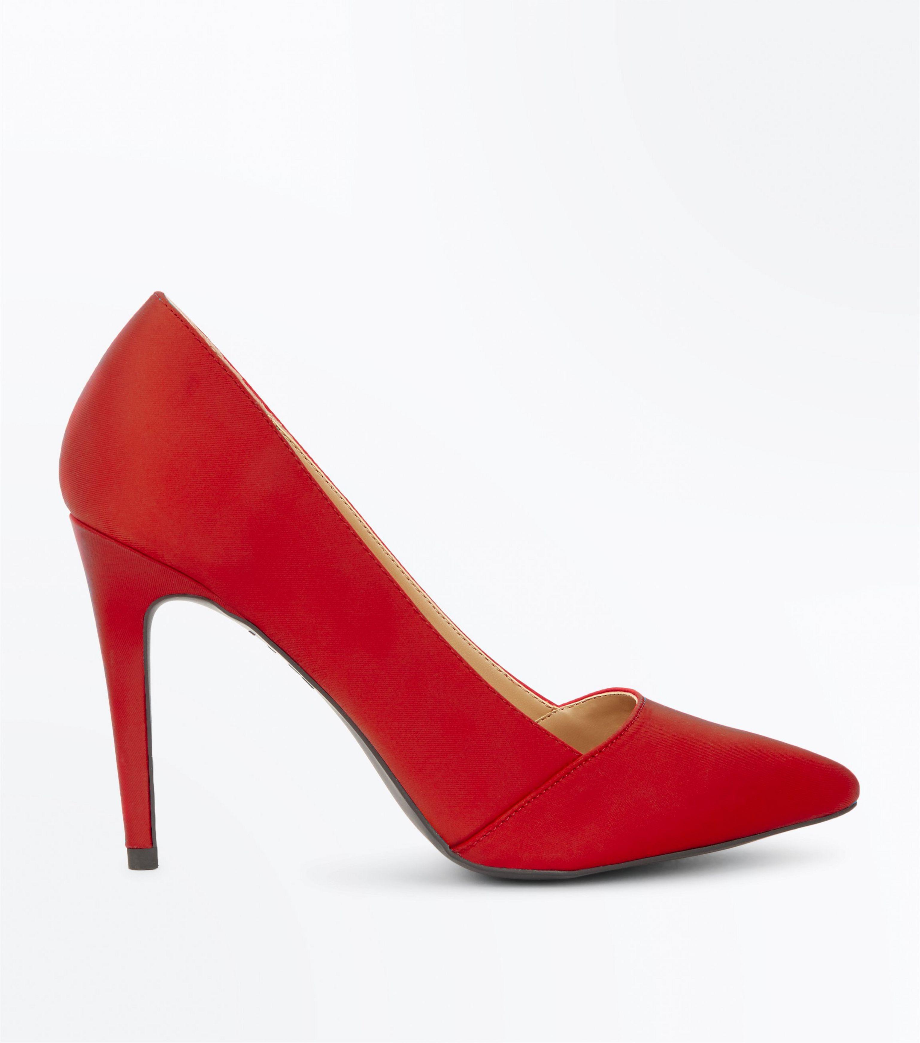 New Look Red Satin Pointed Court Shoes 