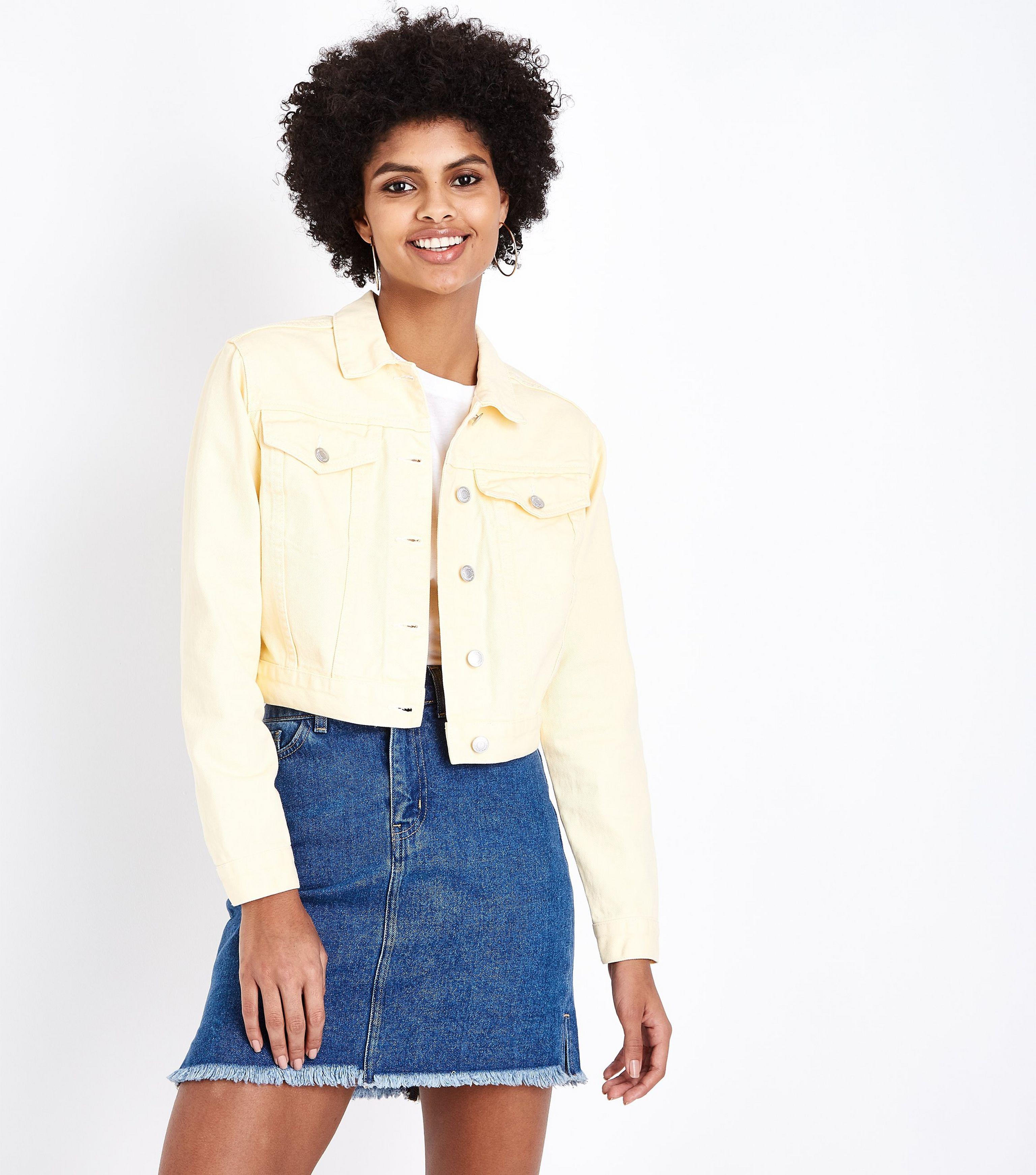 yellow denim cropped jacket