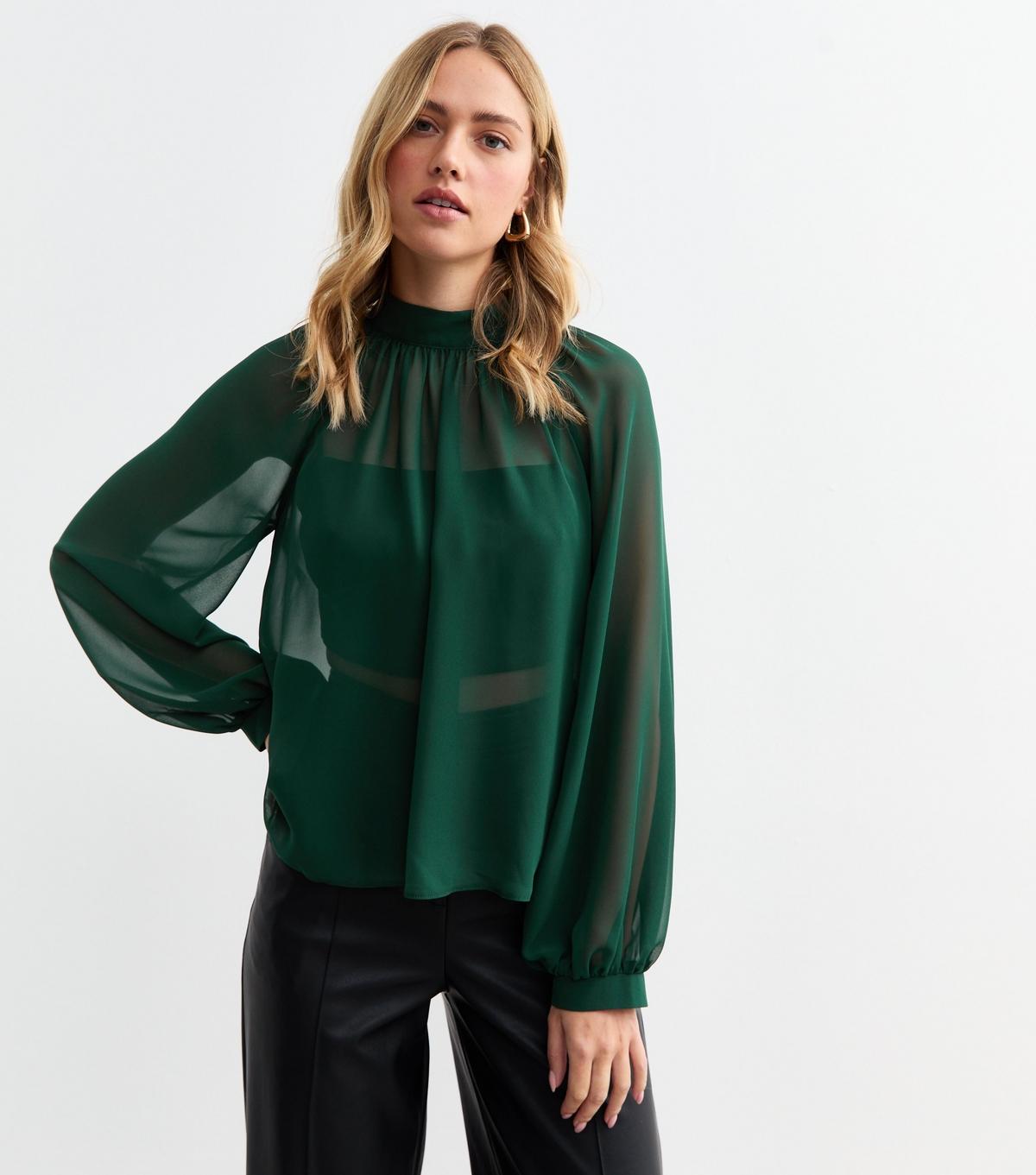 high neck chiffon blouse