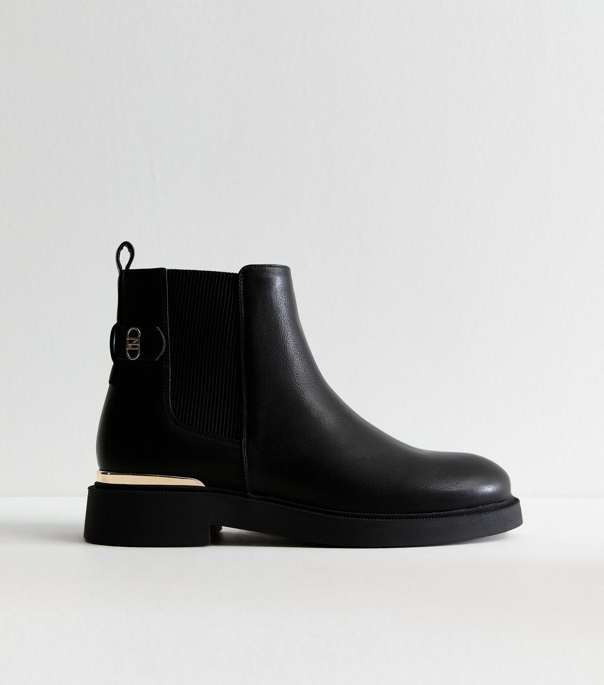 New Look Wide Fit Leather Look Metal Trim Chelsea Boots Vegan in Black Lyst UK