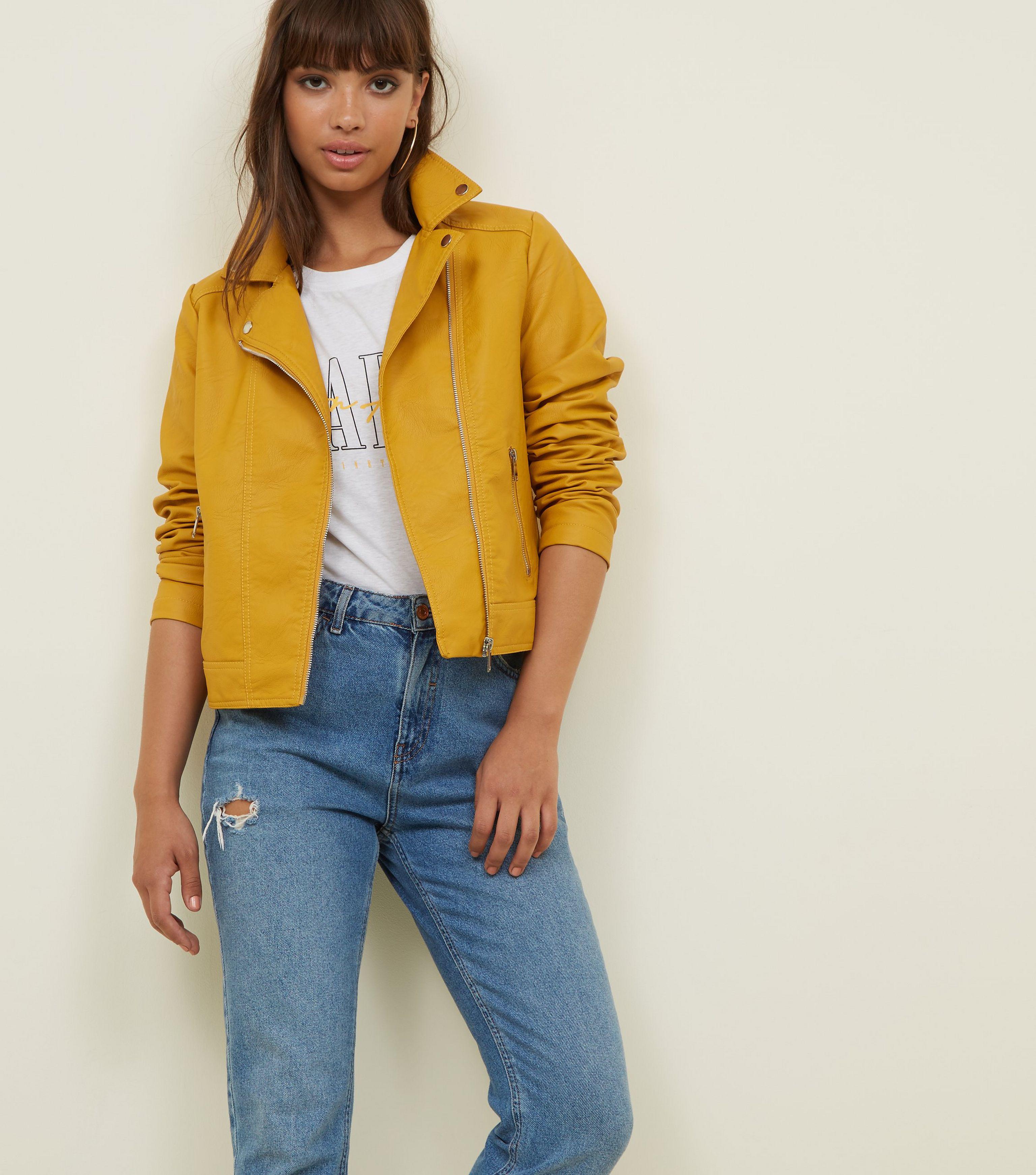 mustard biker jacket