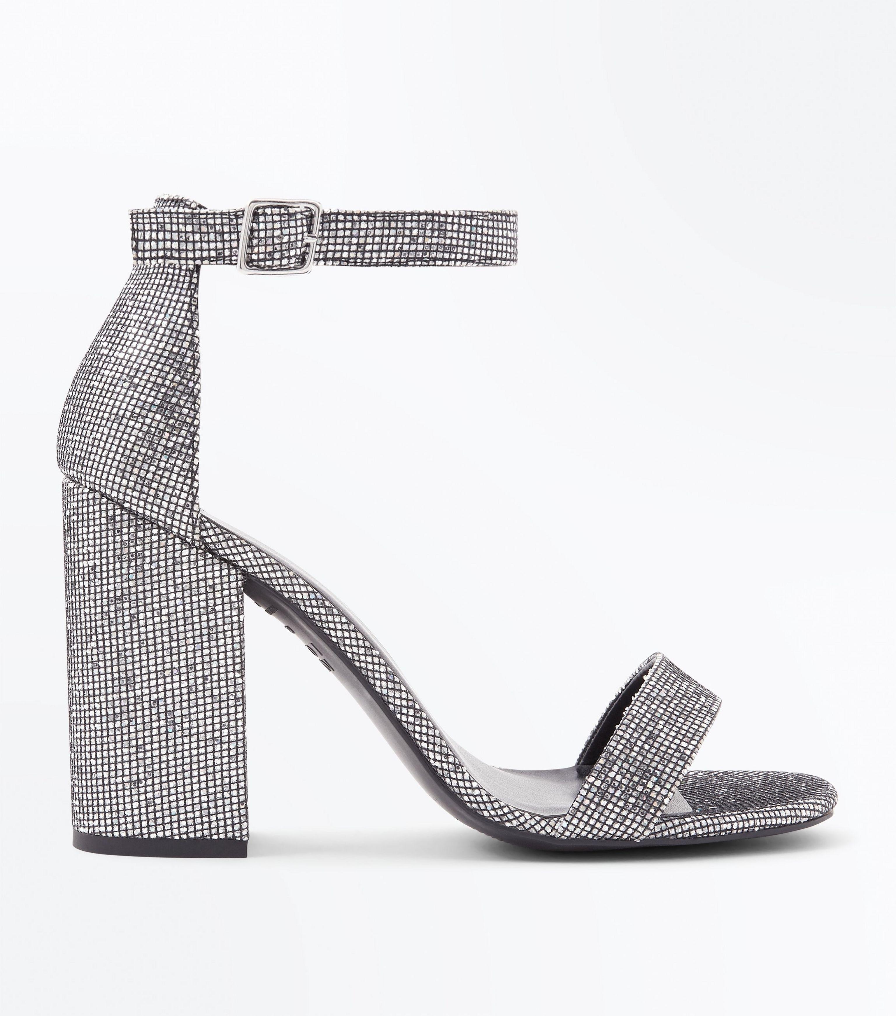 New Look Silver Metallic Glitter Block Heel Sandals - Lyst