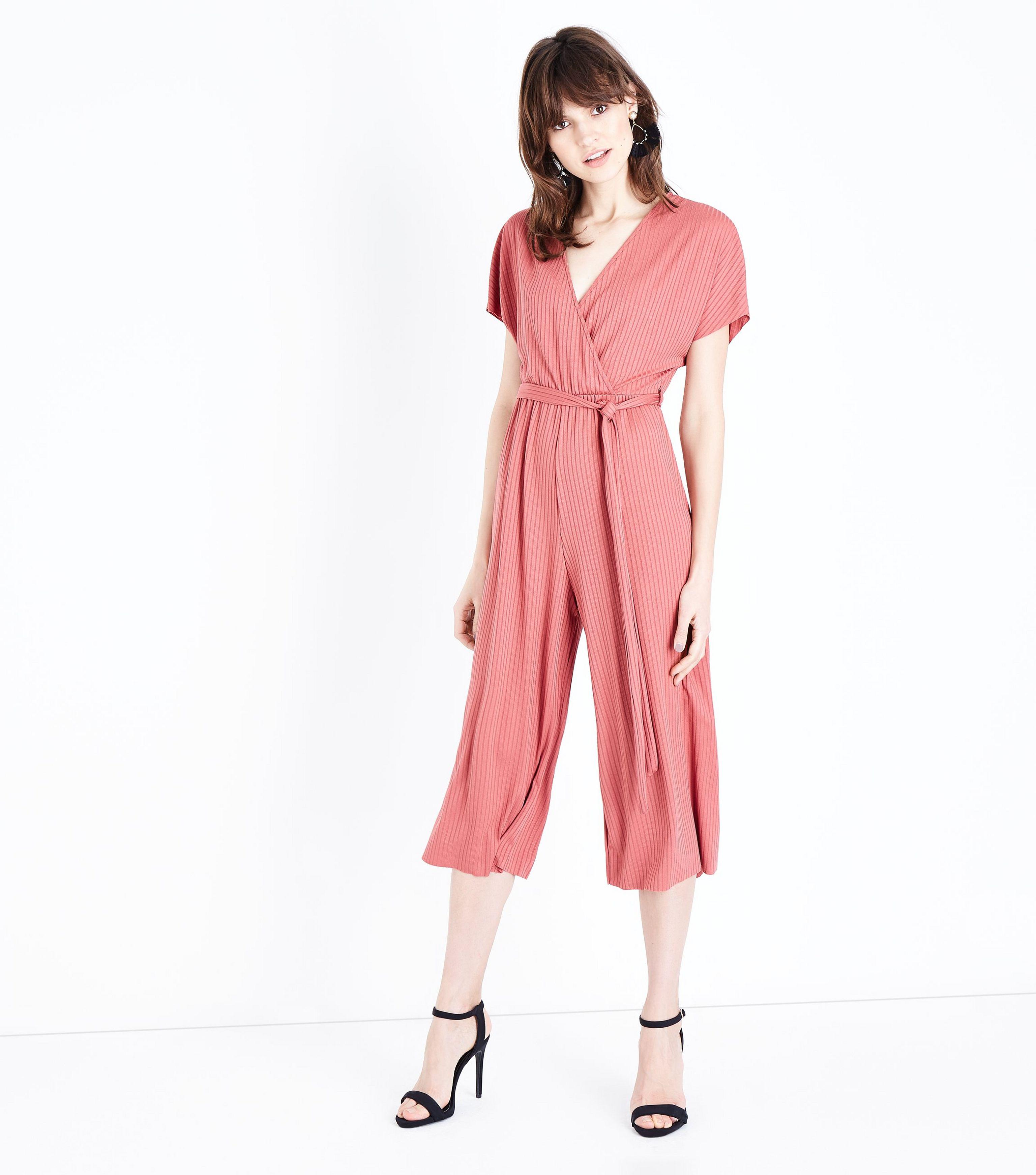 ribbed wrap front culotte jumpsuit