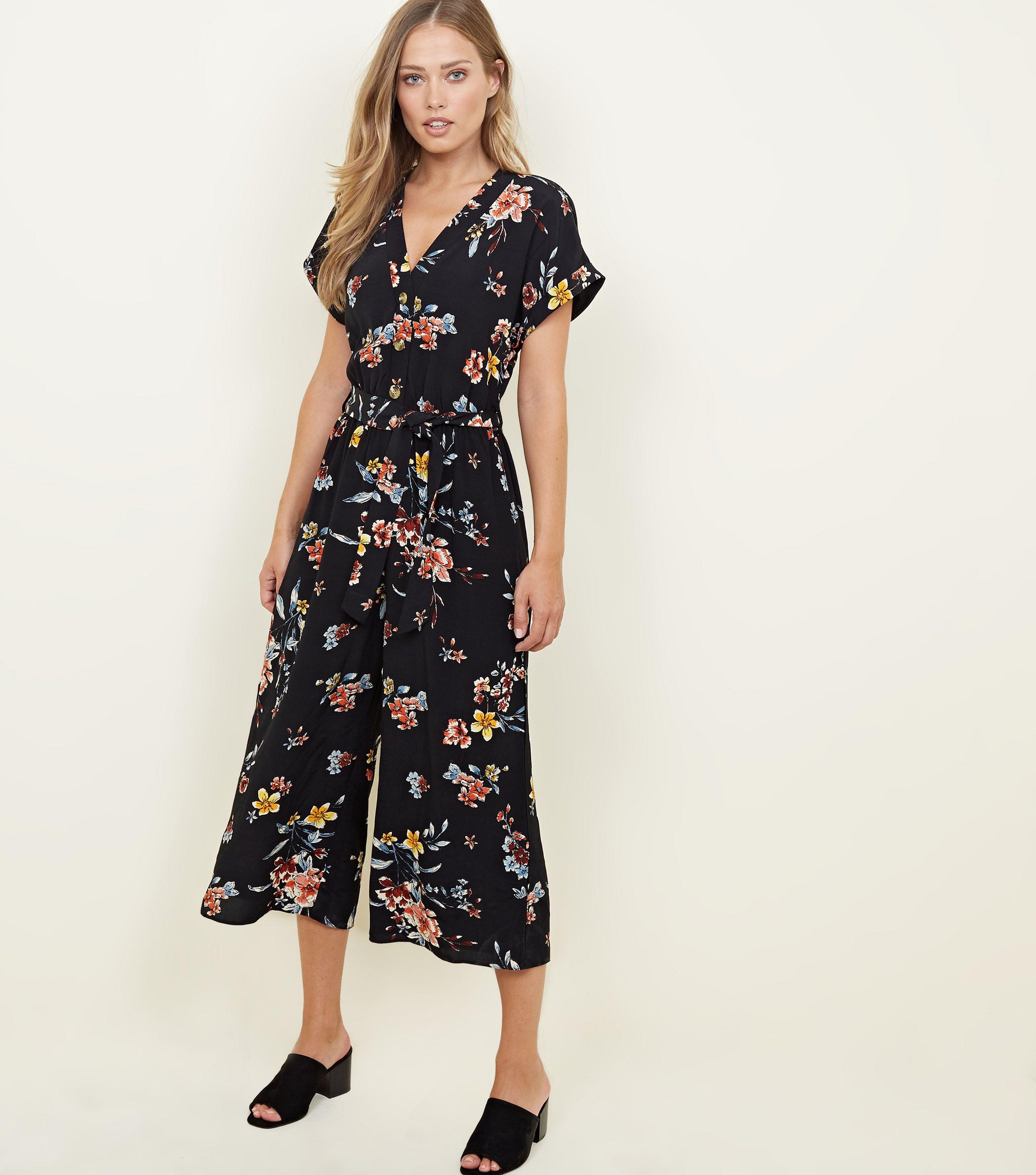 black floral culotte jumpsuit