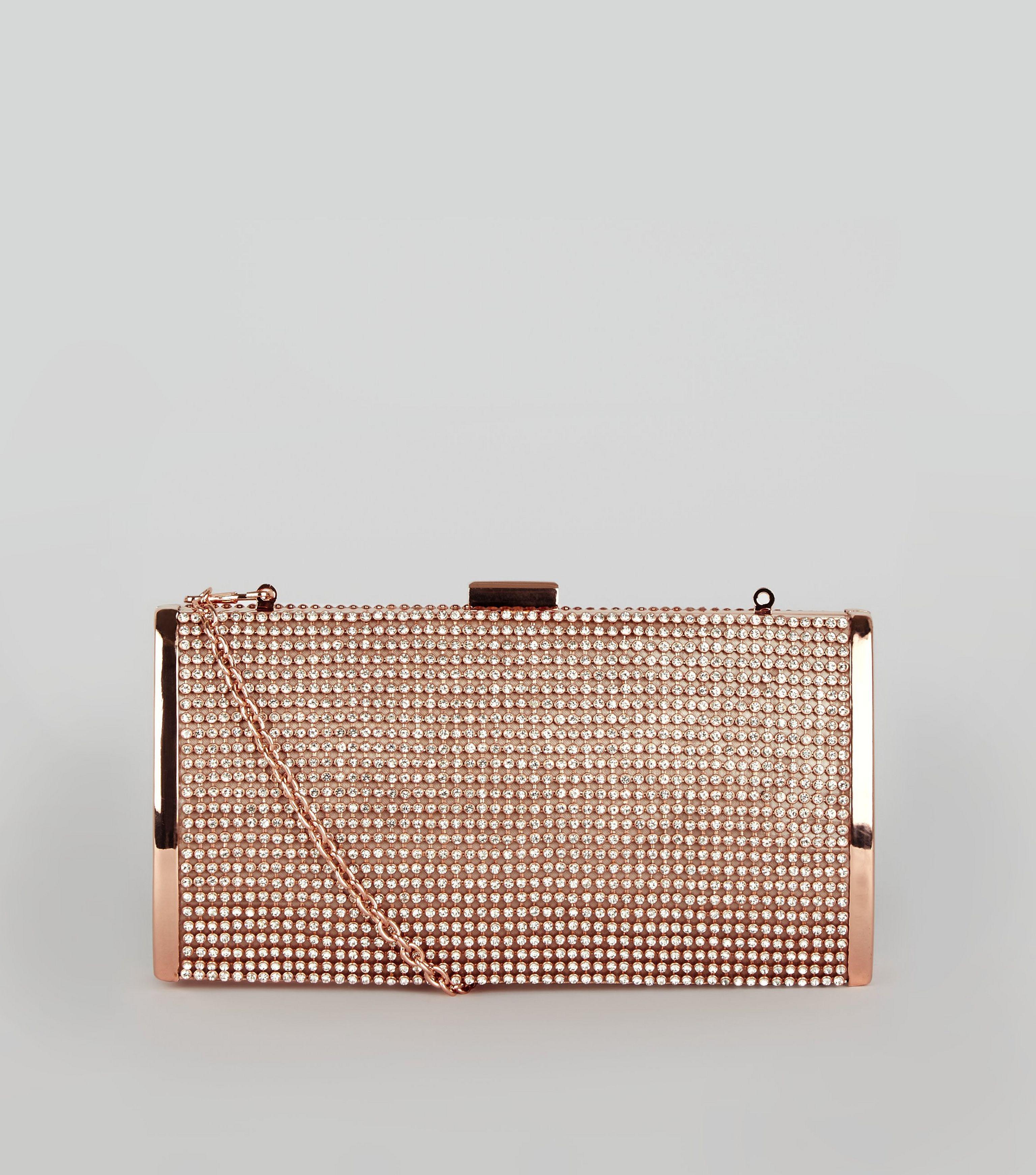 Rose gold diamante clutch bag Clearance