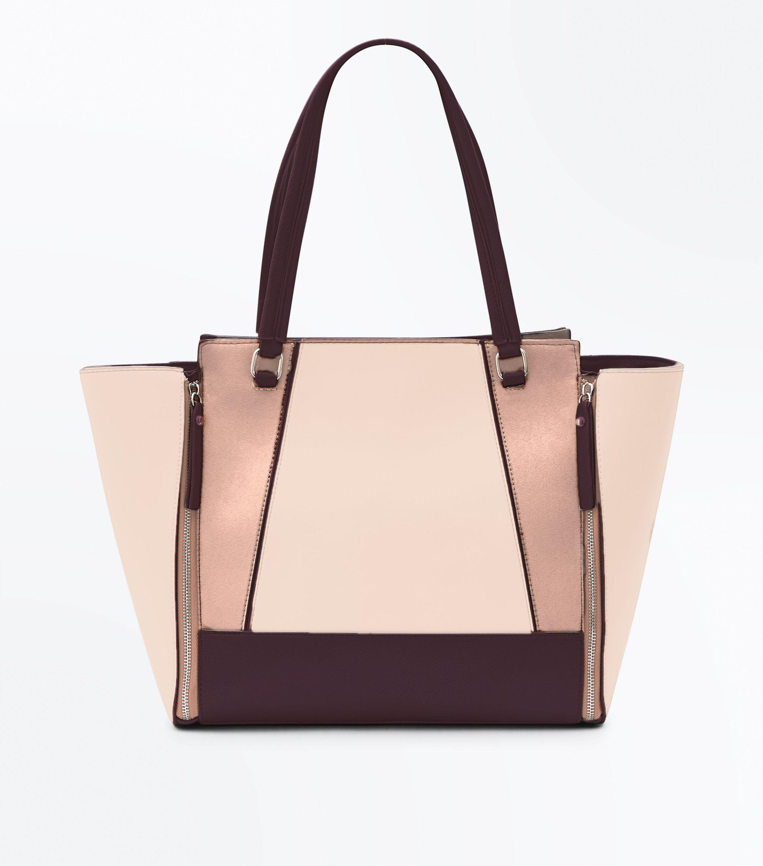 New Look Synthetic Colour Block Tote Bag In Cream