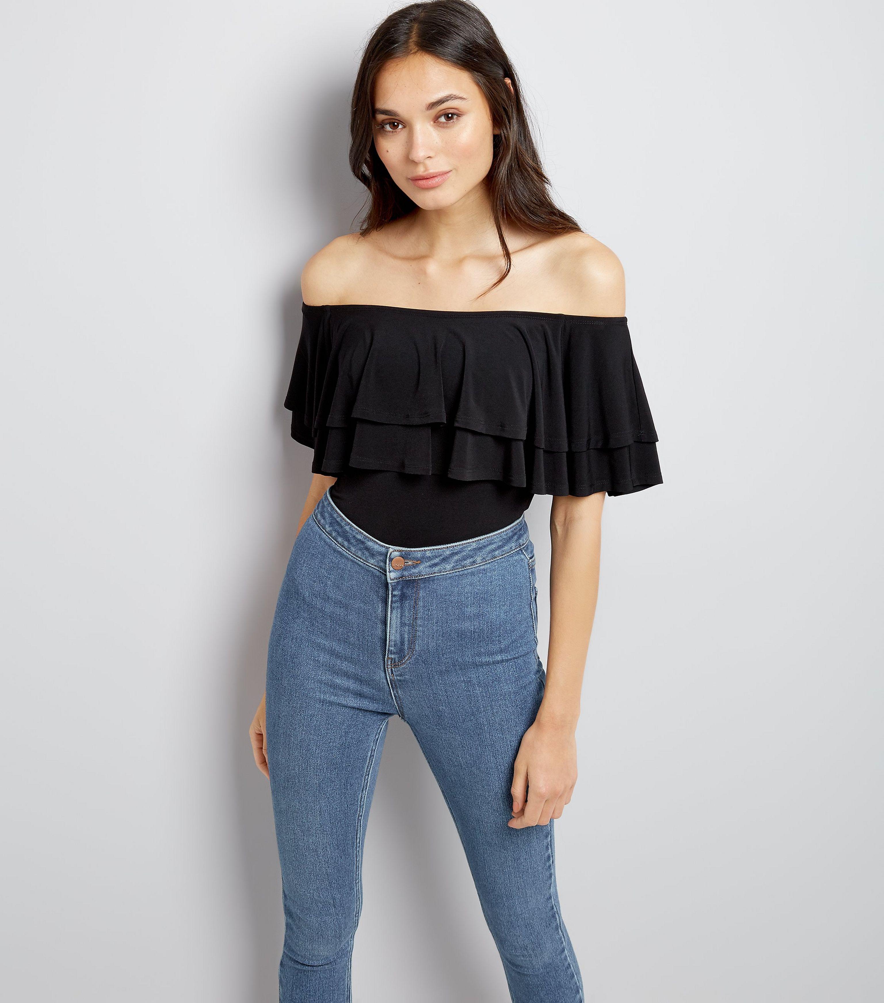 black frill bodysuit