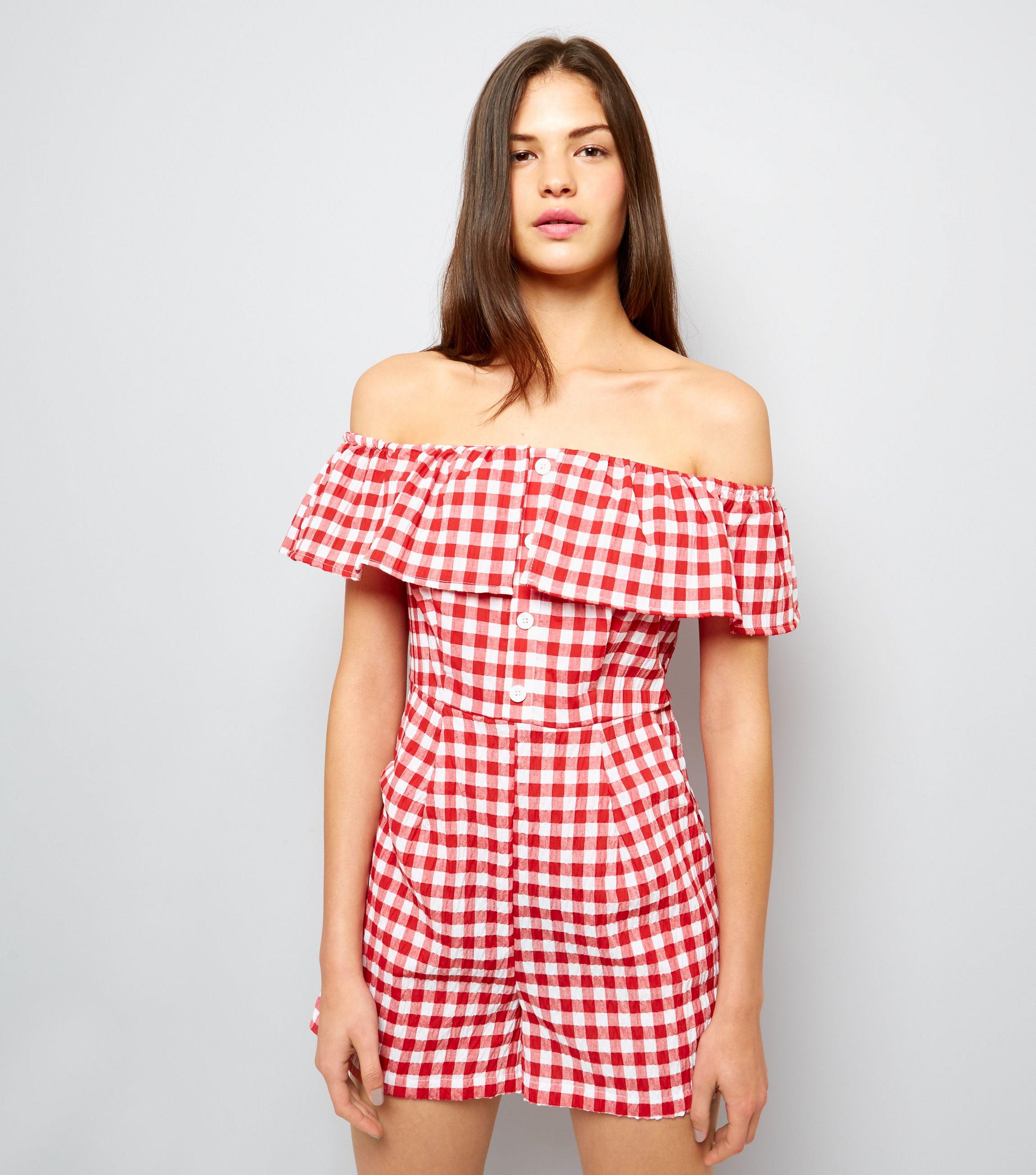 gingham playsuit red