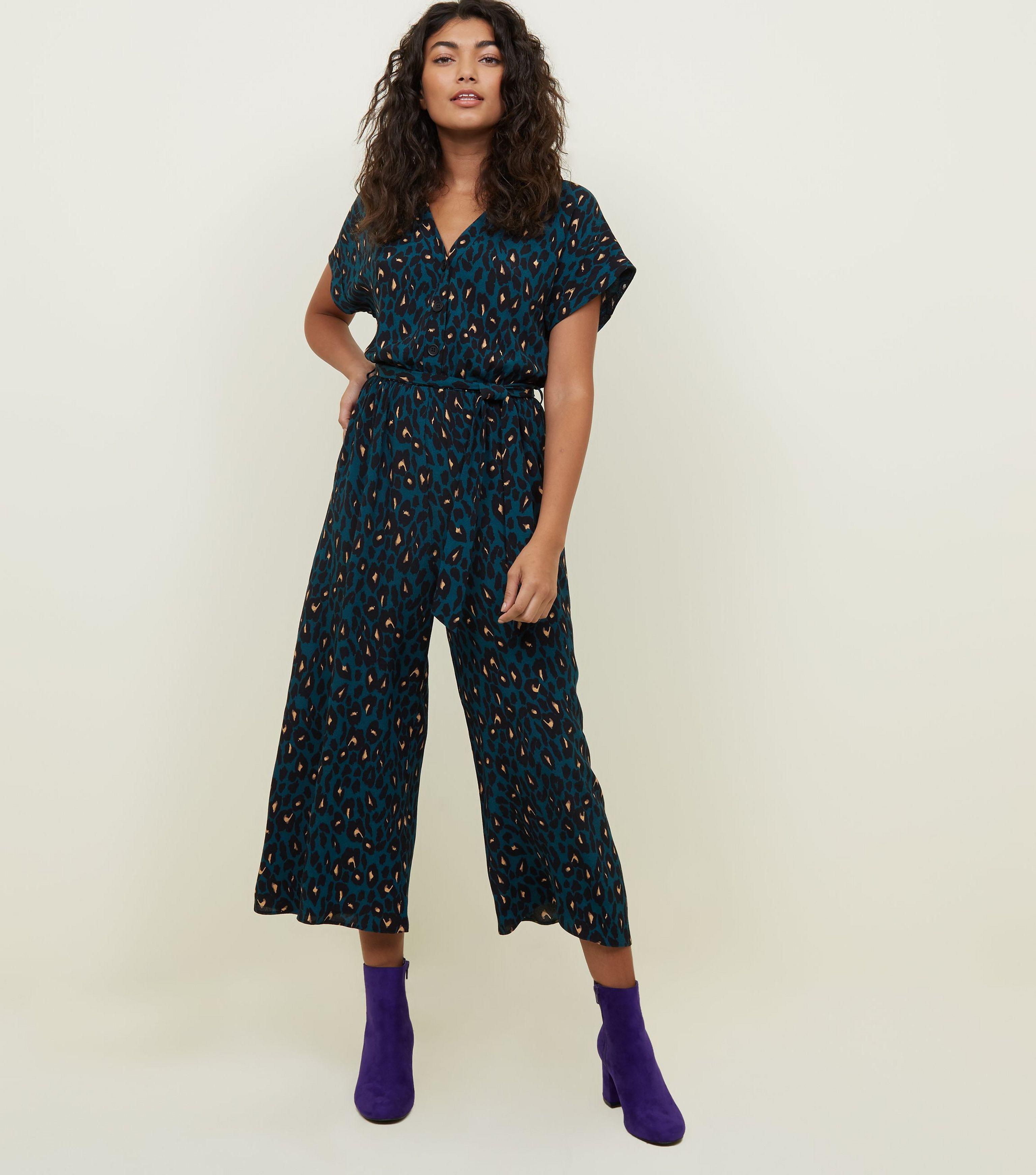 new look green leopard jumpsuit