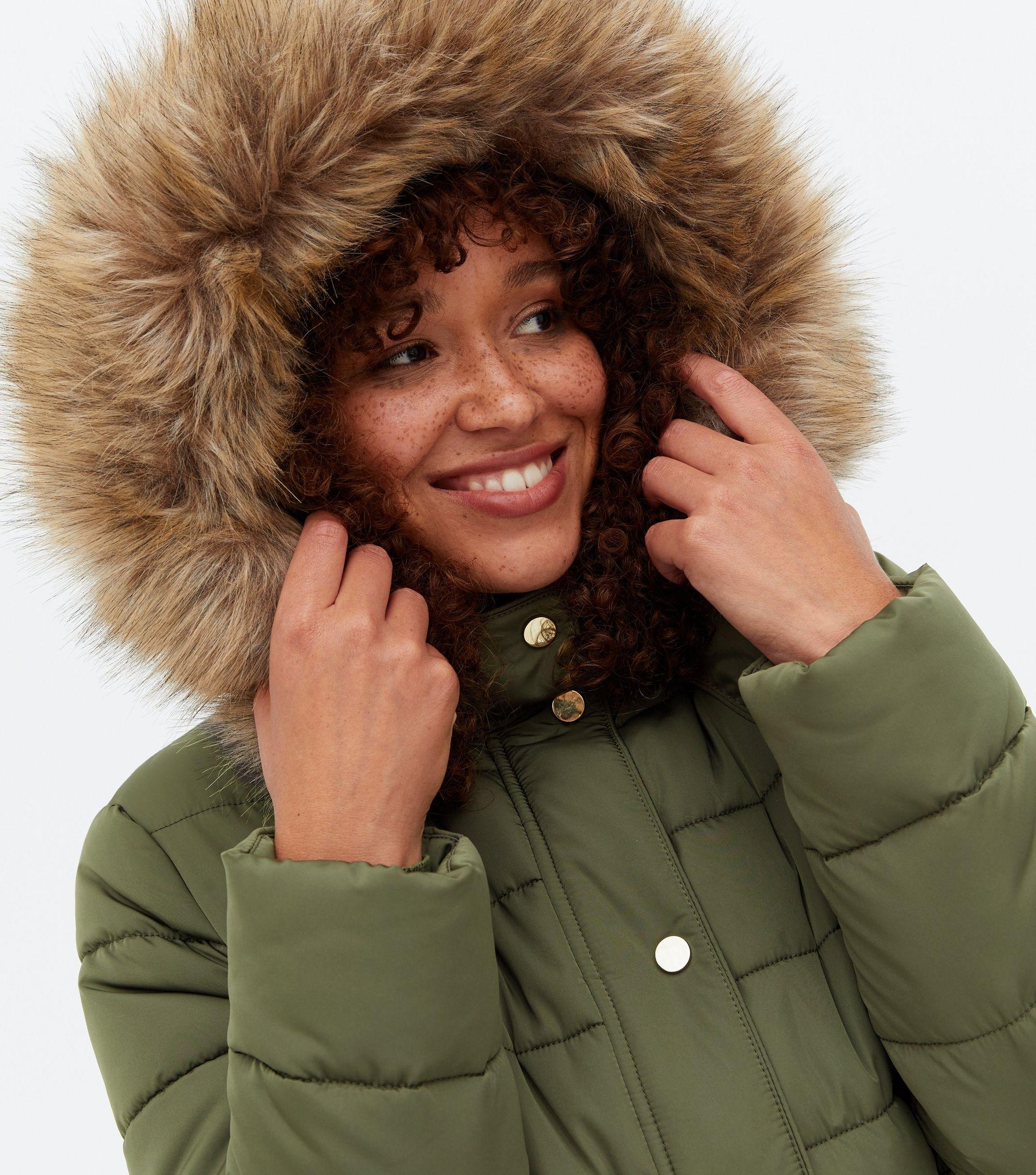 new look parka with faux fur hood