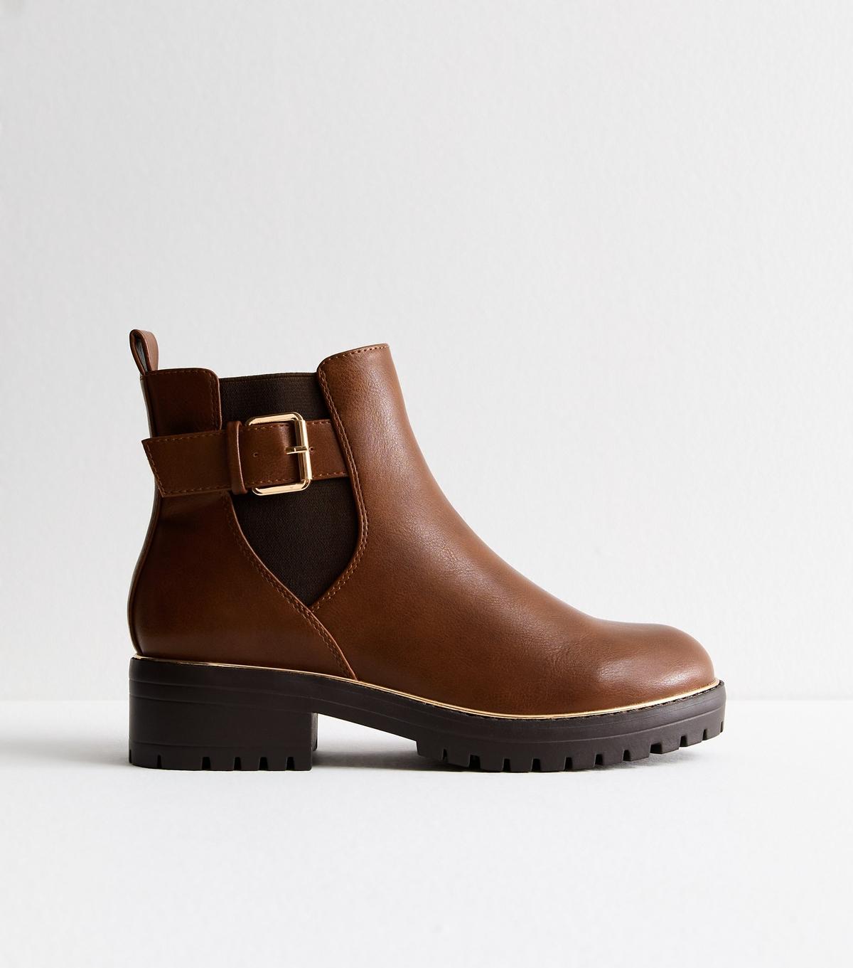 New Look Wide Fit Buckled Chunky Ankle Boots Vegan in Brown Lyst UK