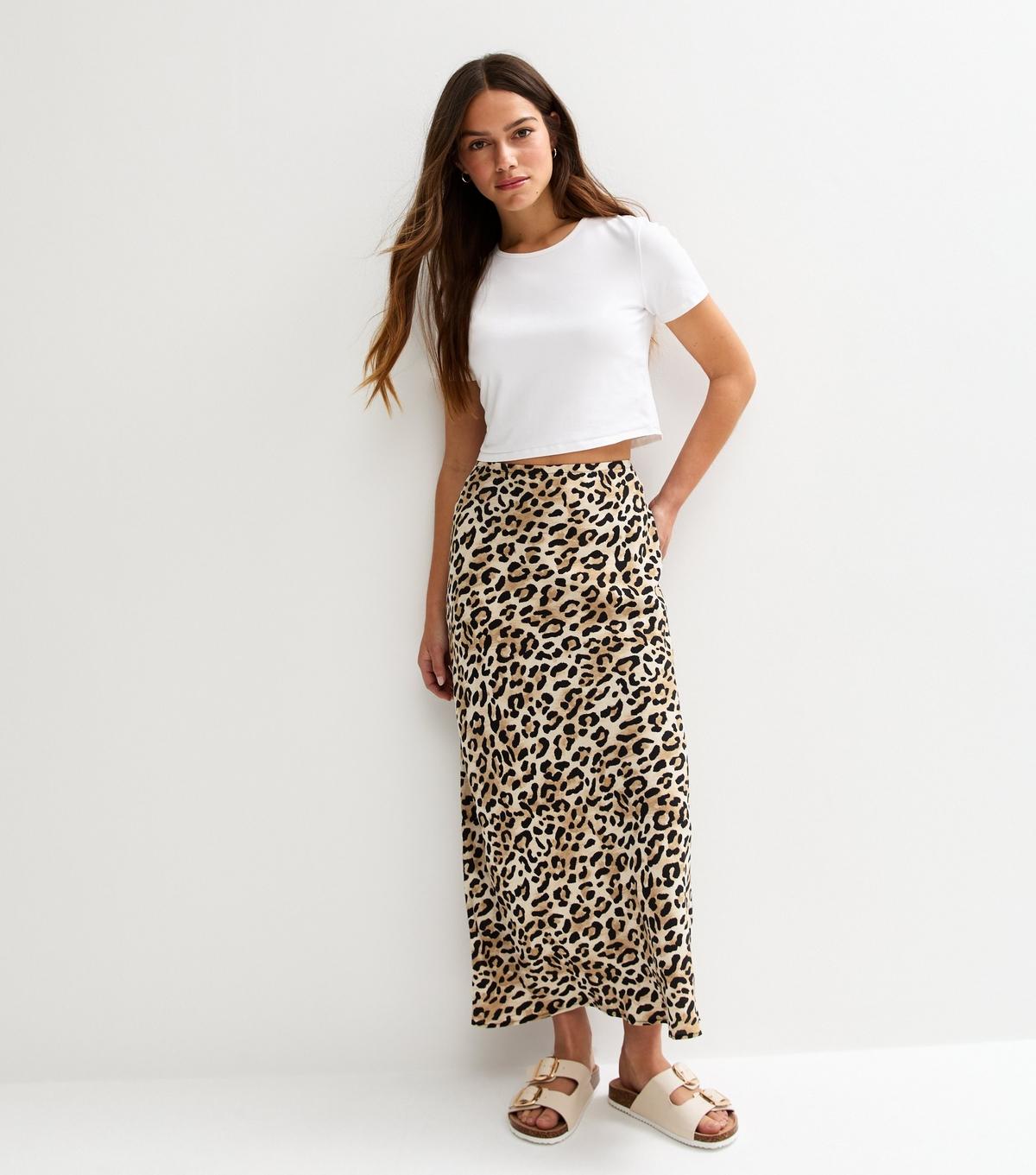 New Look Petite Animal Print Bias Cut Midi Skirt in Natural Lyst UK