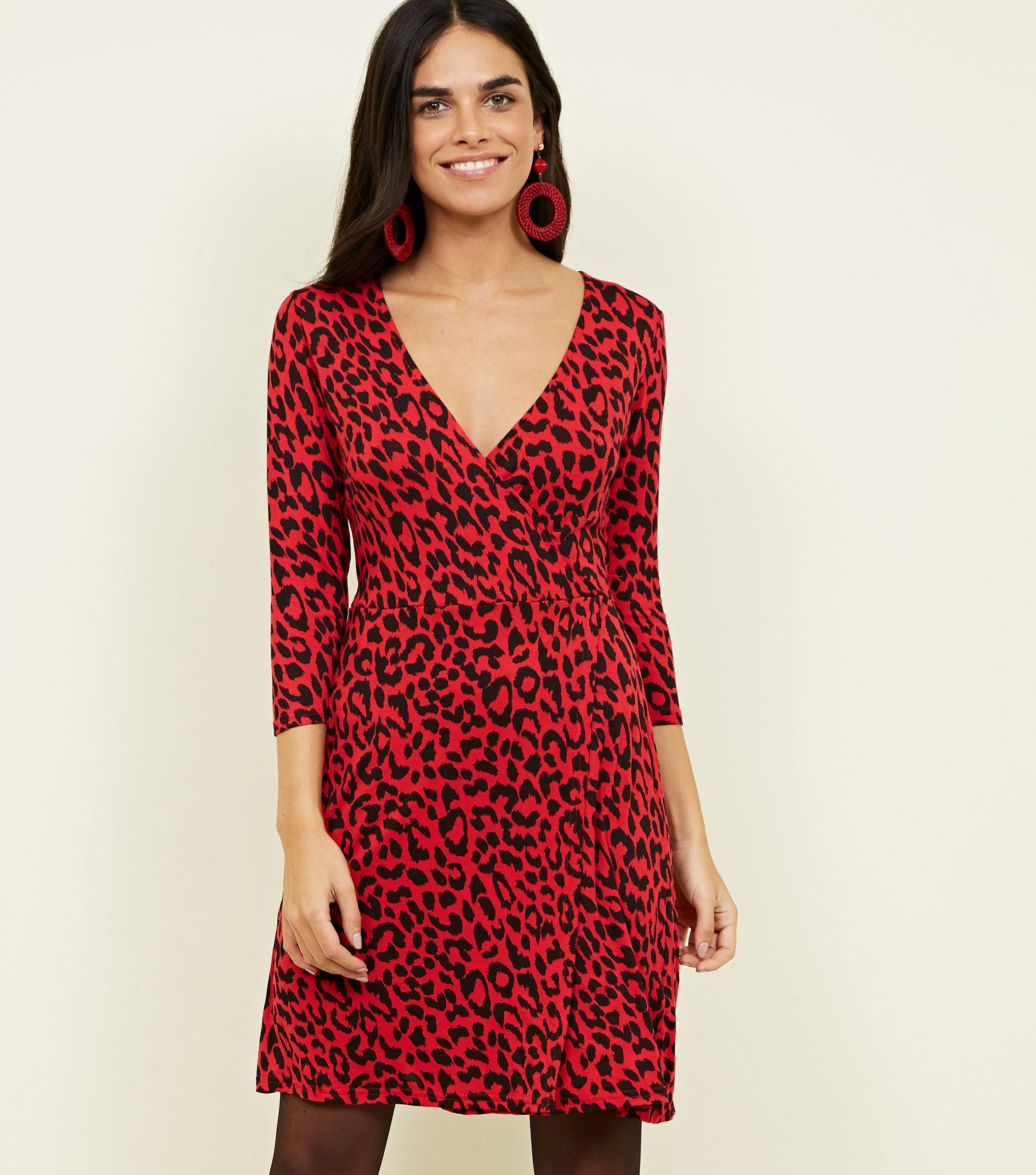 new look red leopard print dress