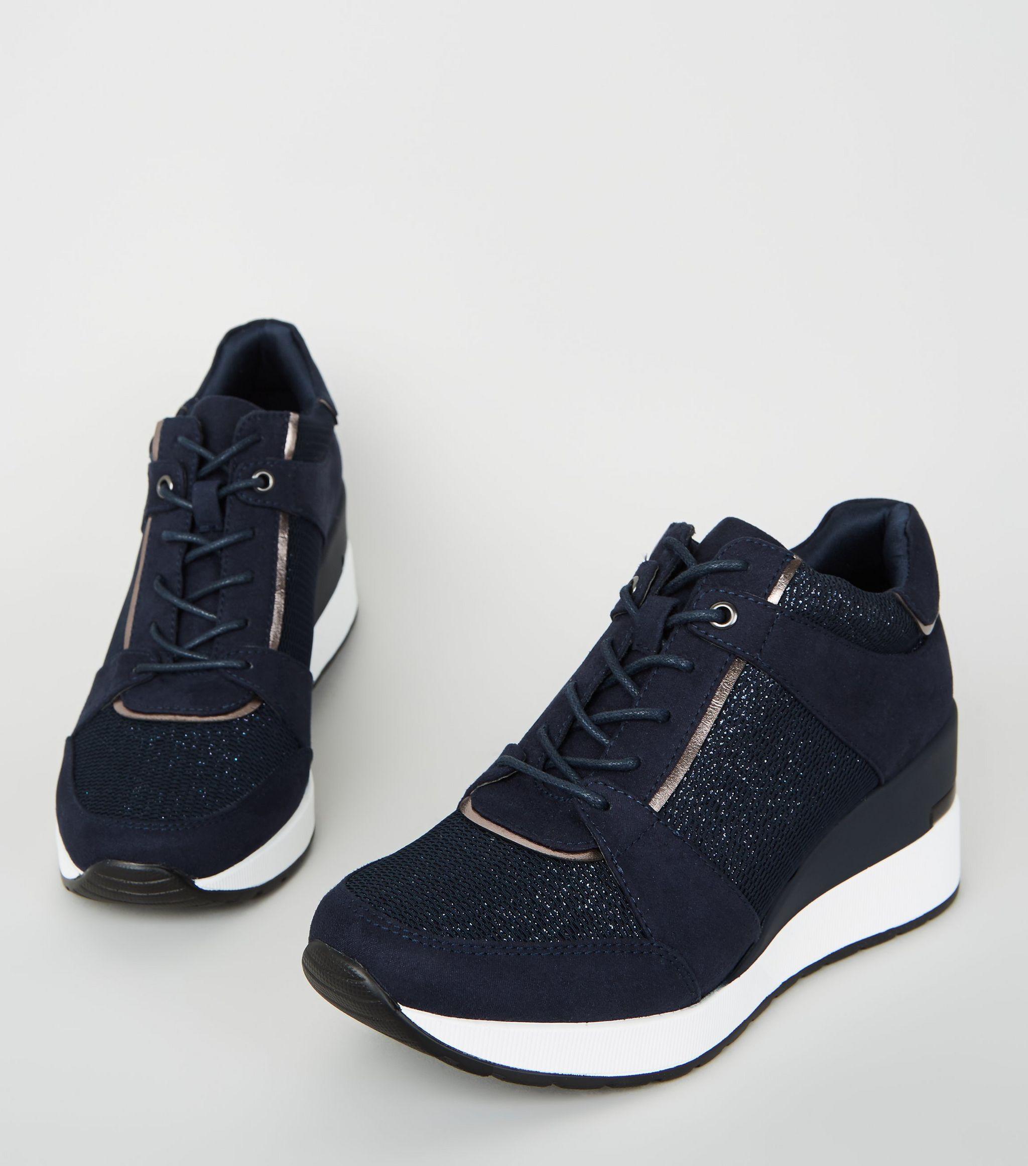 navy blue wedge trainers