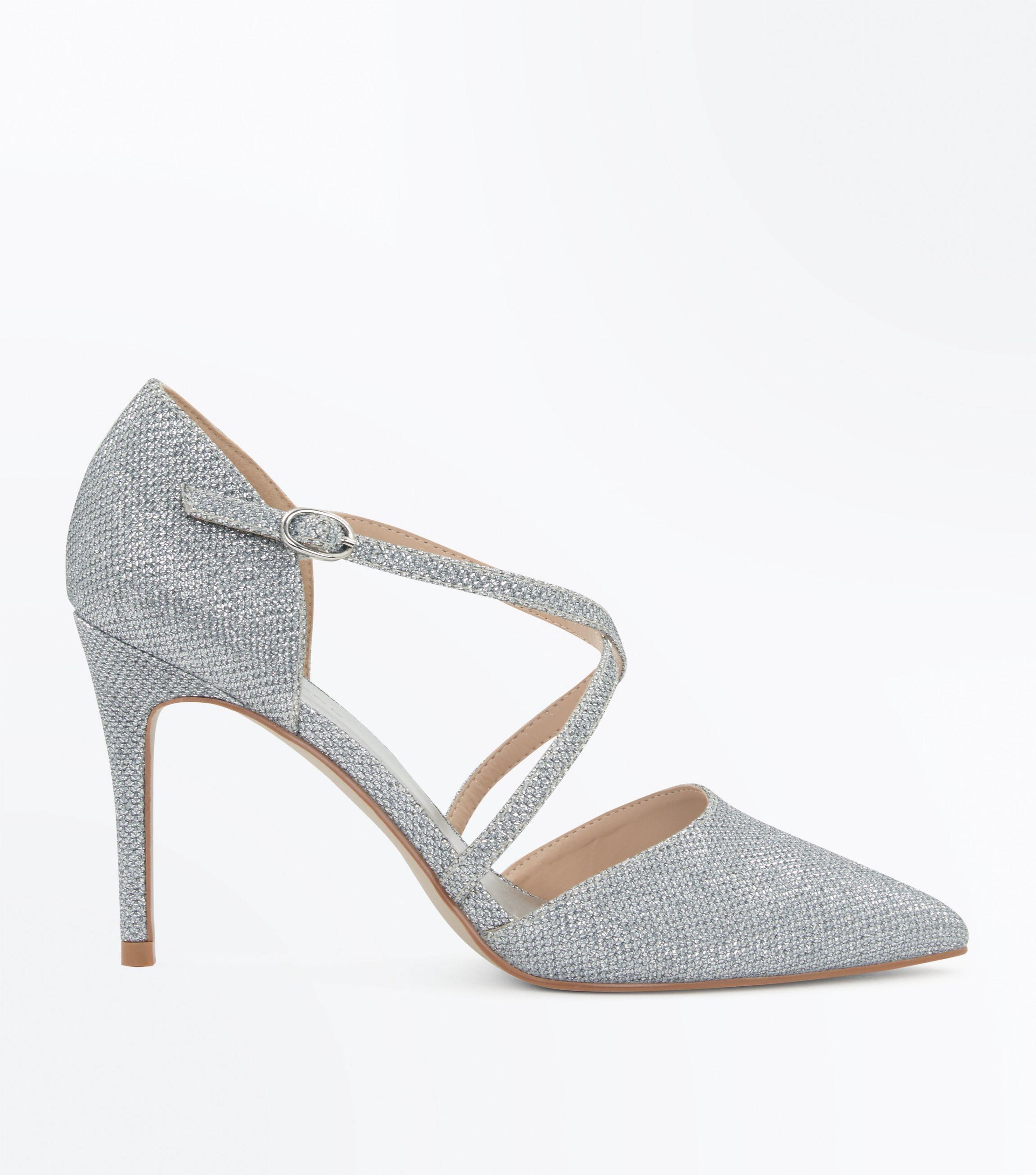 silver glitter pointed heels